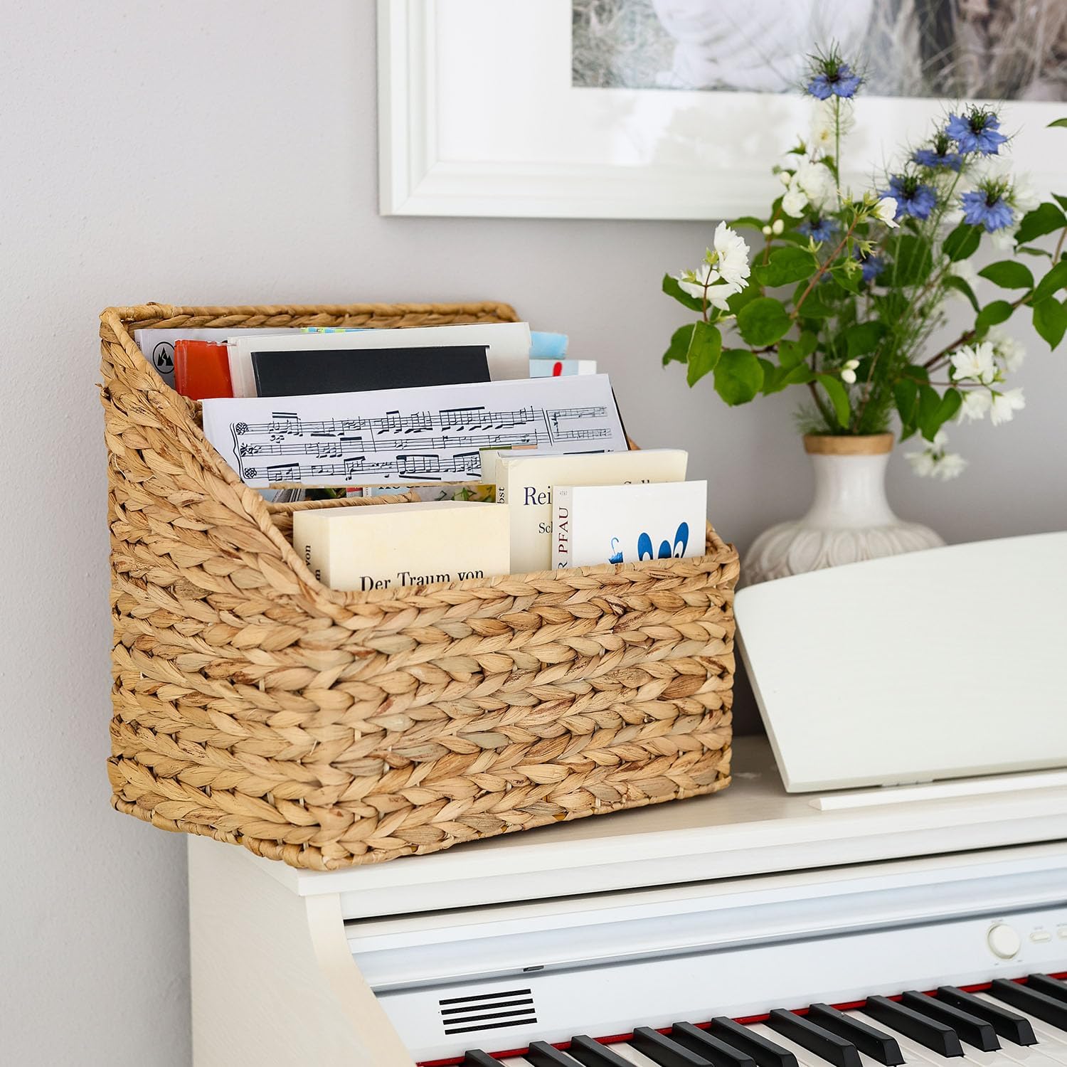 HMF Zeitungsständer Zeitungskorb geflochten aus Wasserhyazinthe 3 Fächer 35 x 24 x 32 cm