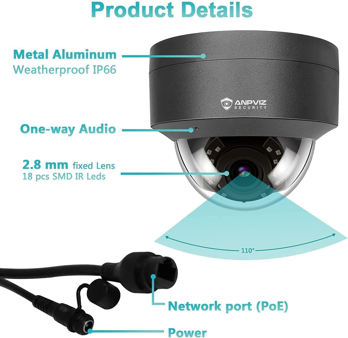 Anpviz 5MP PoE IP Kamera Outdoor Audio/mikrofon Überwachungskamera Nachtsciht schwarz