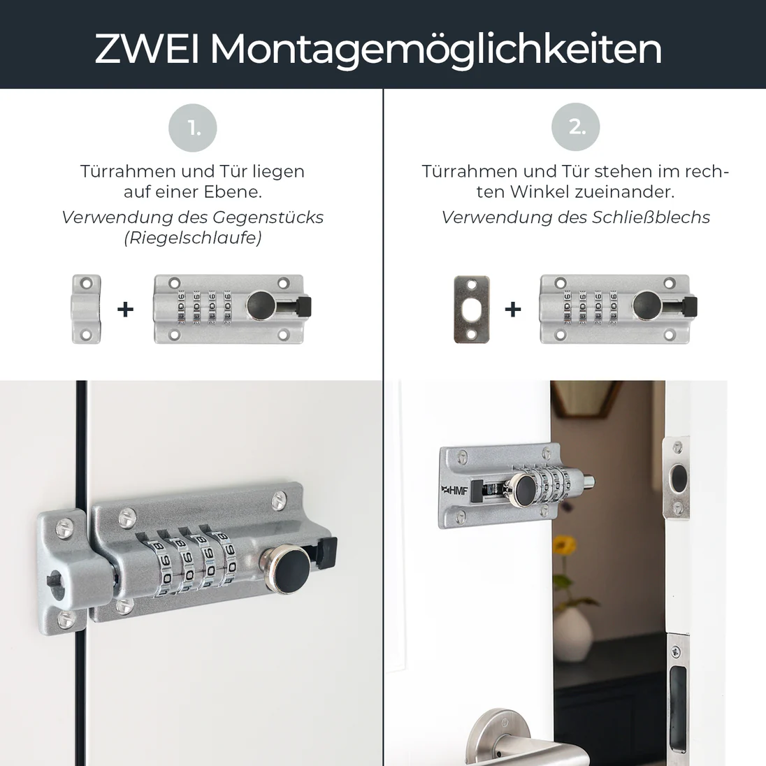 HMF Riegelschloss Türriegel mit 4-stelligem Zahlencode aus Zinklegierung Silber