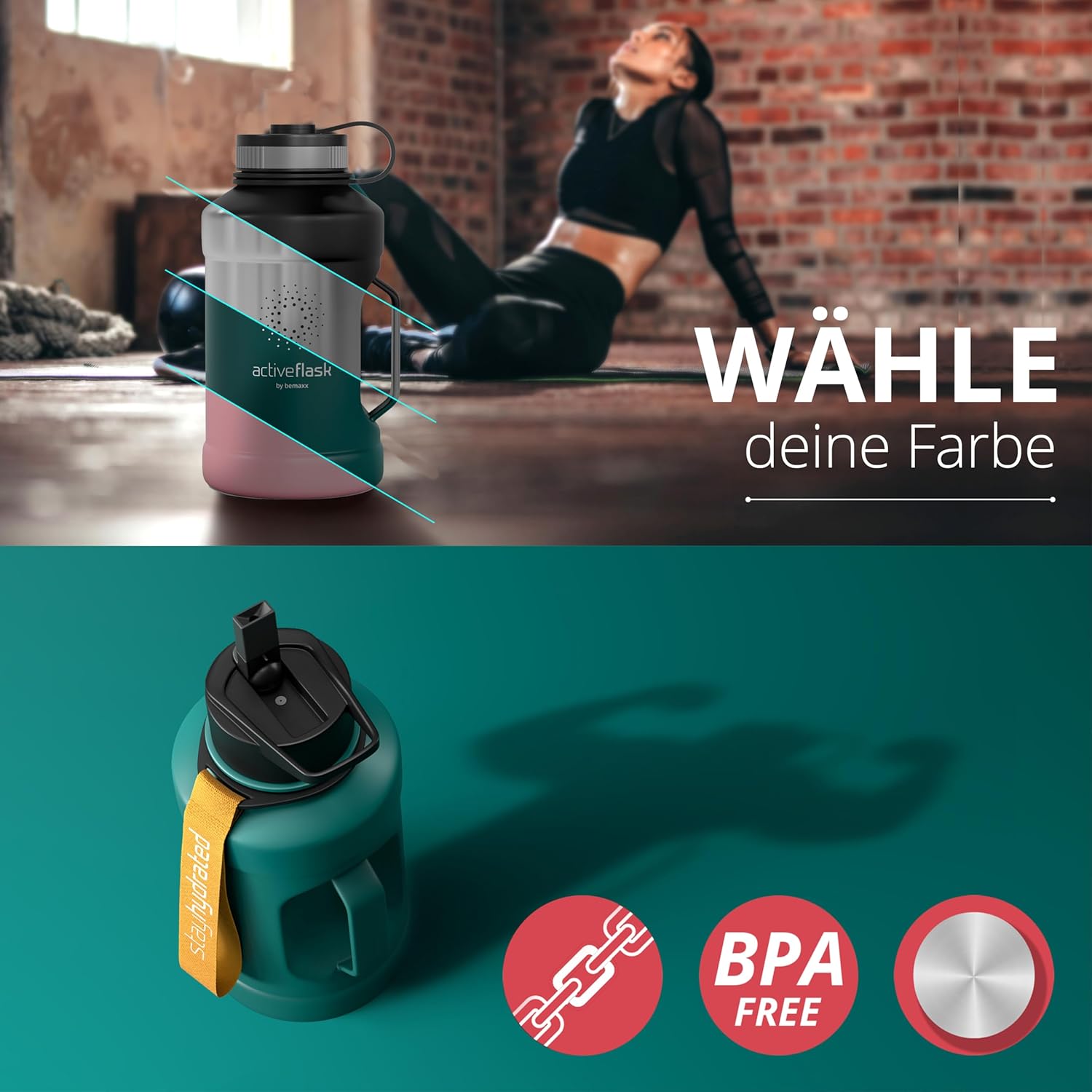 BeMaxx Trinkflasche Edelstahl ACTIVE FLASK BIG 1,3L Dark Teal