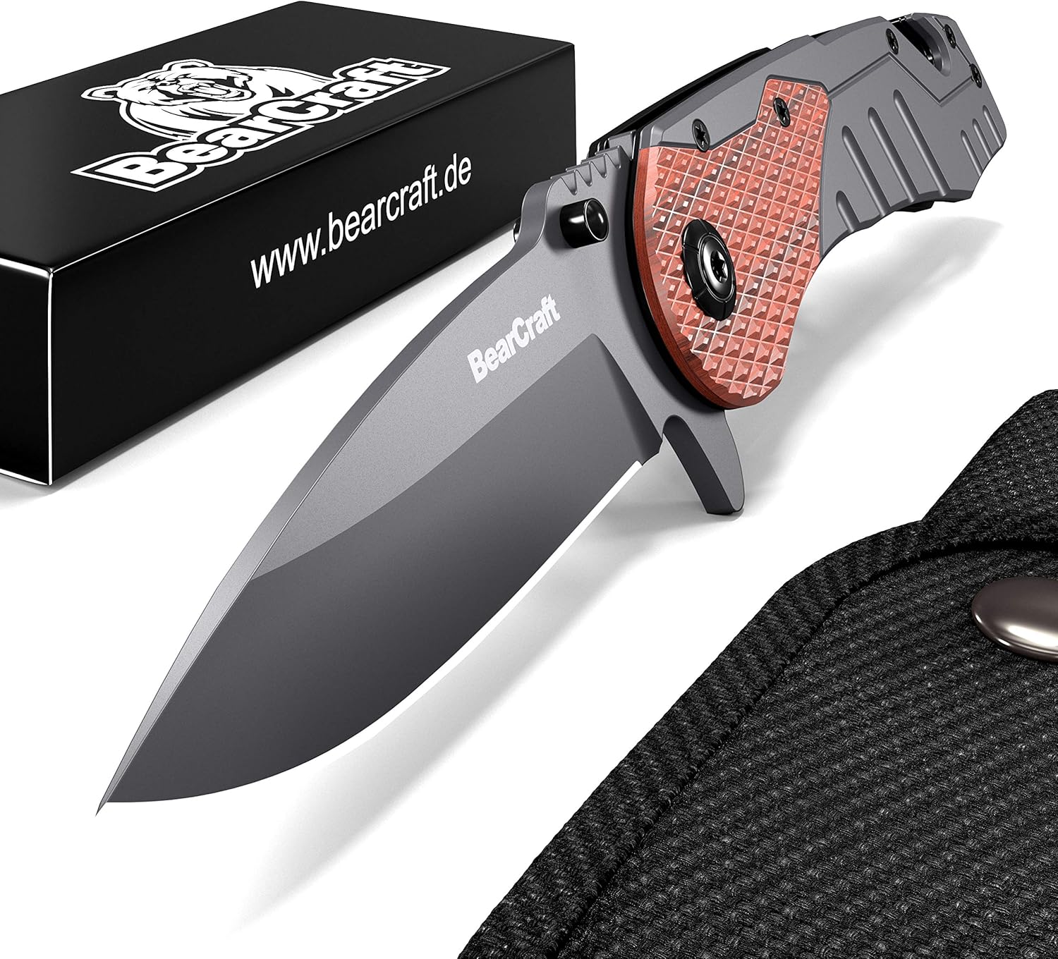 BearCraft Klappmesser Scharfes Outdoor Survival Taschenmesser Einhand-Messer mit Titanklinge Wandern Camping silber