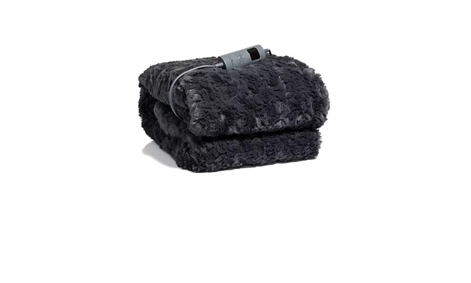 MONT CHALET Fellimitat-Heizdecke Lämmchen-Optik schwarz Kuscheldecke Wärmedecke