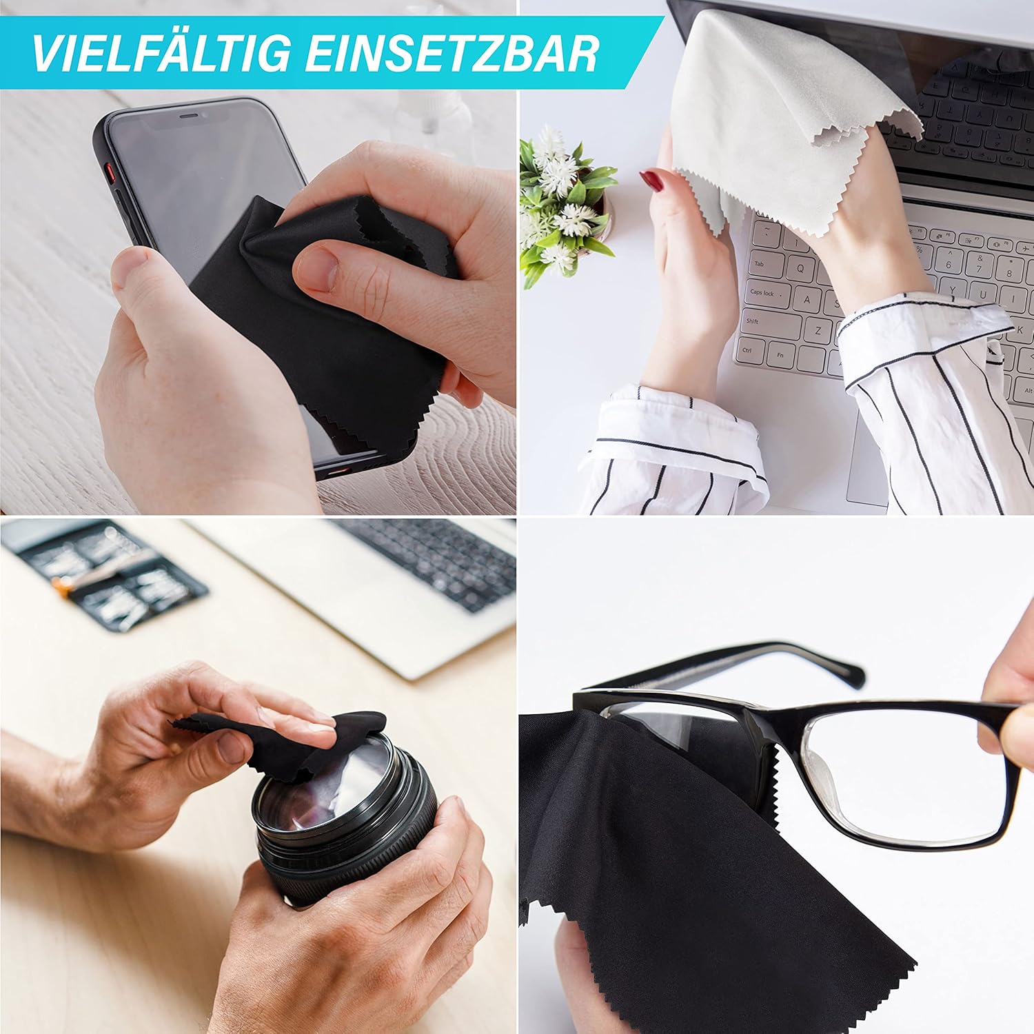 Frambay 6er Set Brillenputztuch Mikrofaser in Optikerqualität Brillenputztücher für Brille Handy und Kamera Brillen Putztücher - 18x15cm Brillenputztuch Microfaser