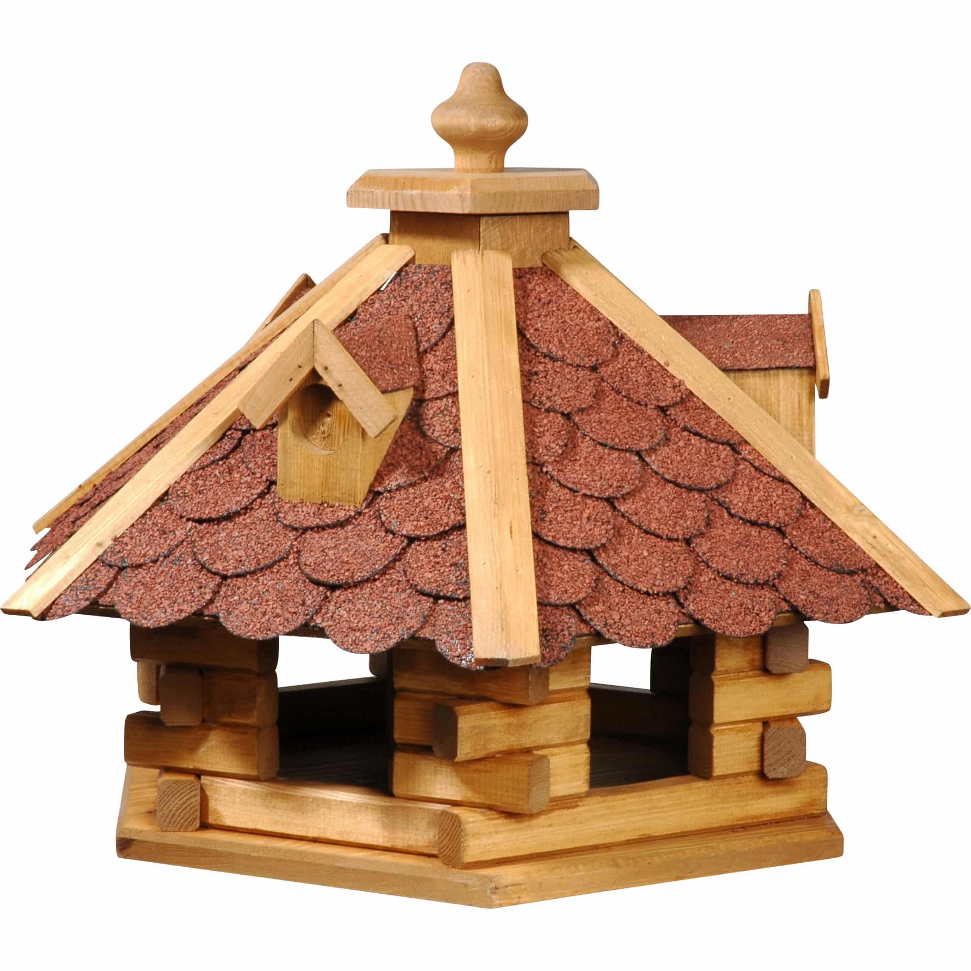 Dobar 6-eckiges Vogelhaus Rustikal mit rotem Bitumendach Kiefer DH134