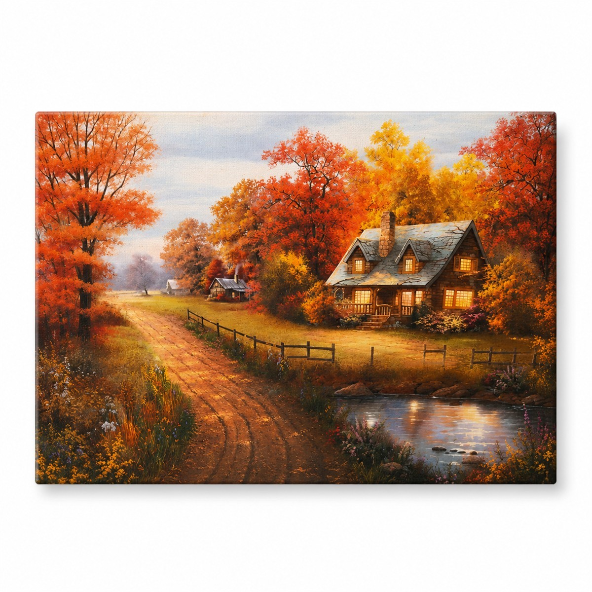 Landschaft, Herbst, Haus, Weg, Fluss