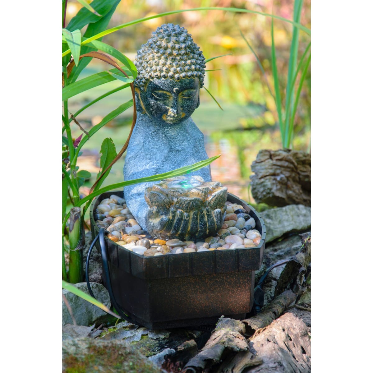 Buddha Statue, Gartenbrunnen, Steinfigur, Wasserspiel, Dekostein