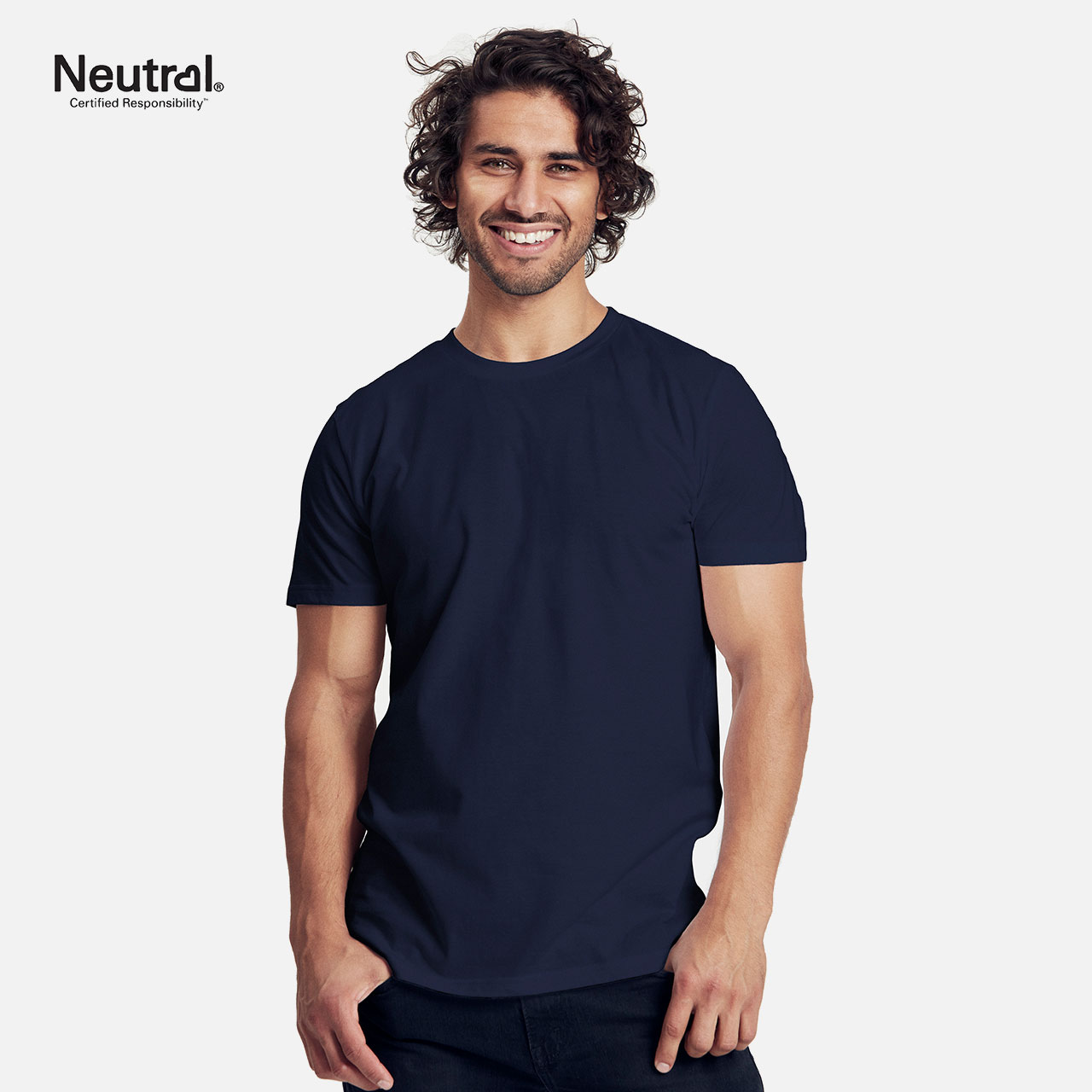 Herren-T-Shirt, Rundhalsausschnitt, Kurzarm, Marineblau, Unifarben