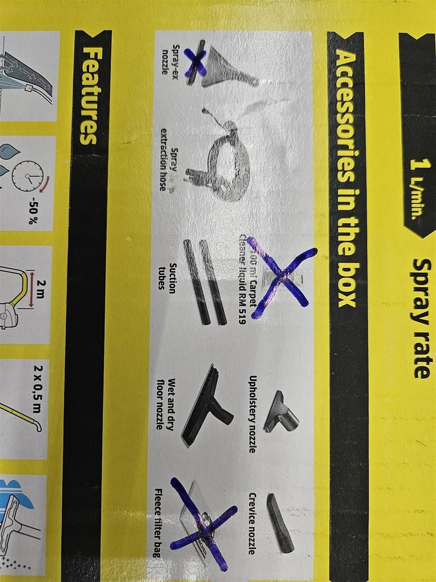 Sprühdüse, Zubehör im Karton, Saugdüse feuchte/t trocken, polsterdüse, Ritze Düse