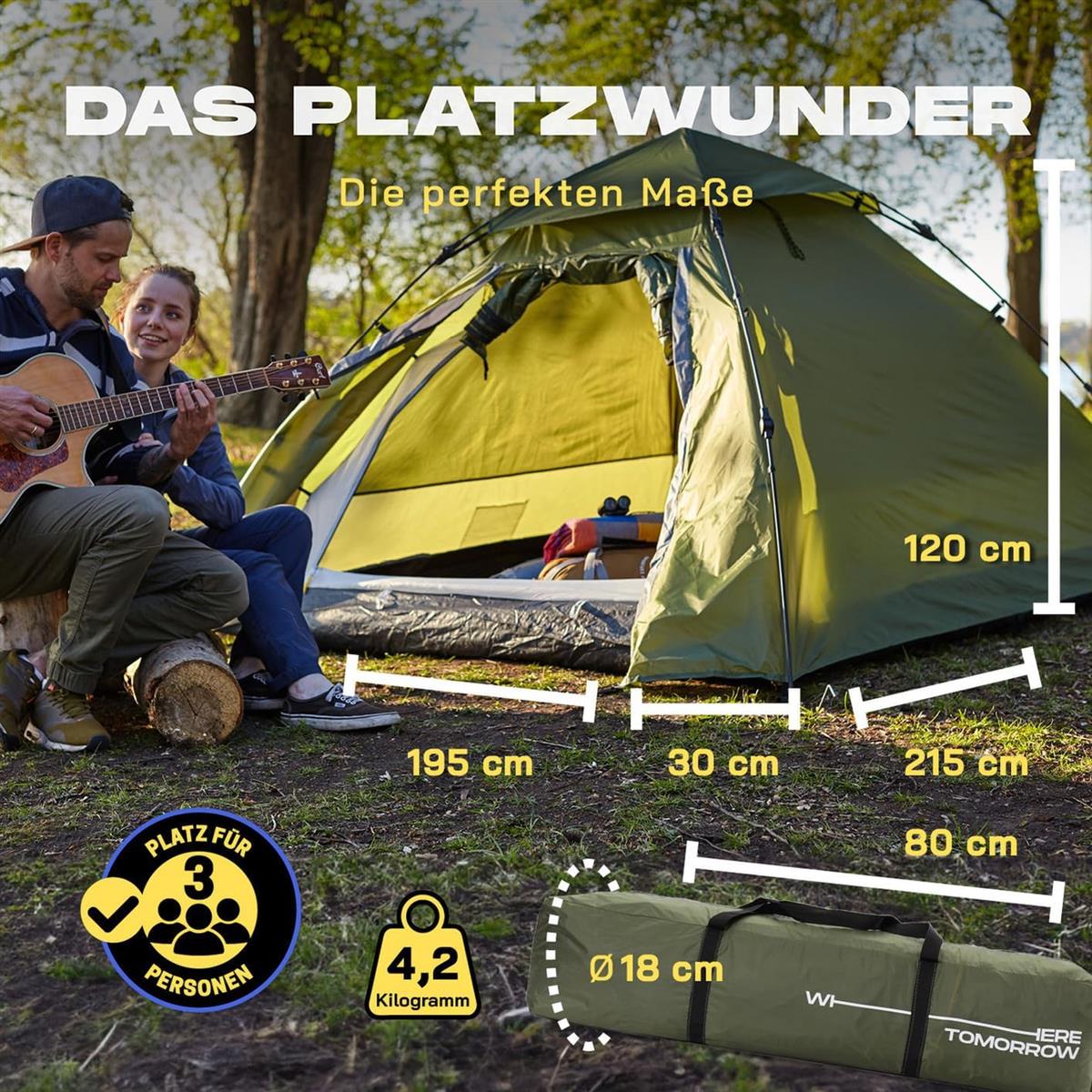 Lumaland Outdoor Pop Up Kuppelzelt Wurfzelt 2 bis 3 Personen
