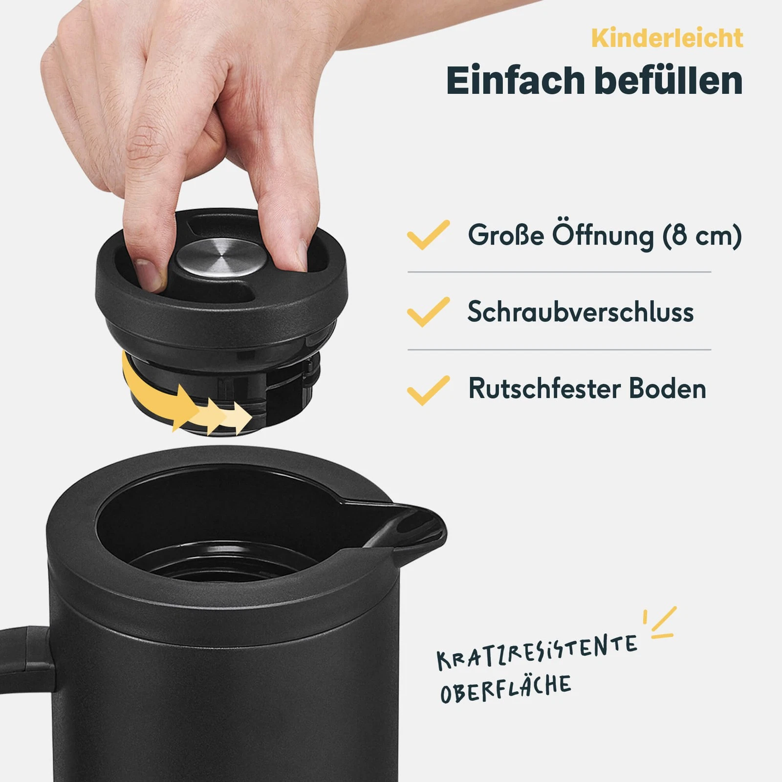 Isolierkanne SILBERTHAL Thermoskanne 1 Liter Kaffee Tee - doppelwandig vakuumisol