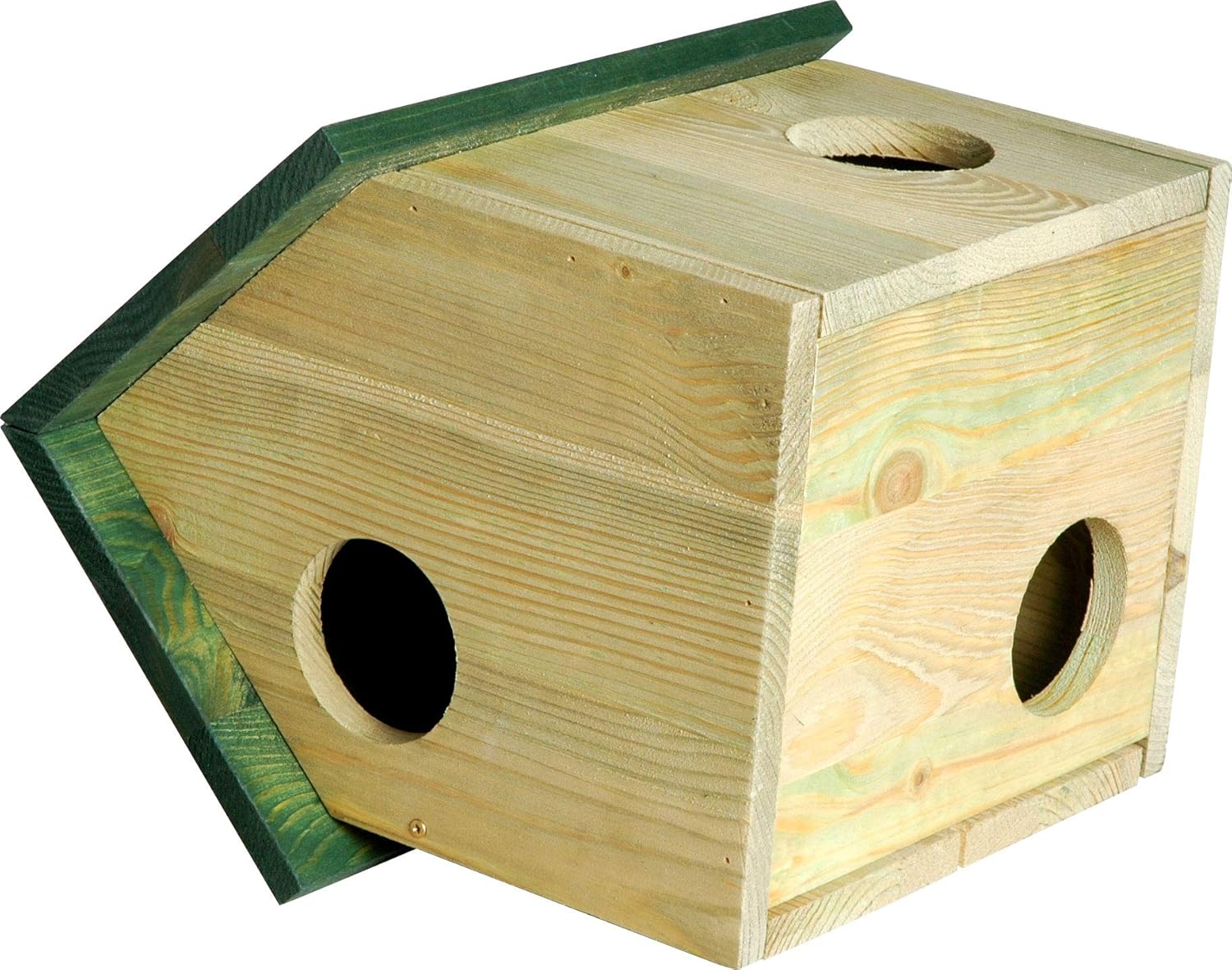 dobar Eichhörnchenkobel - Eichhörnchenhaus aus Massivholz - Futterhaus für Eichhörnchen - Eichhhörnchen Schlafhaus mit 3 Eingängen  25 x 26 x 28,5 cm  Grün DH122