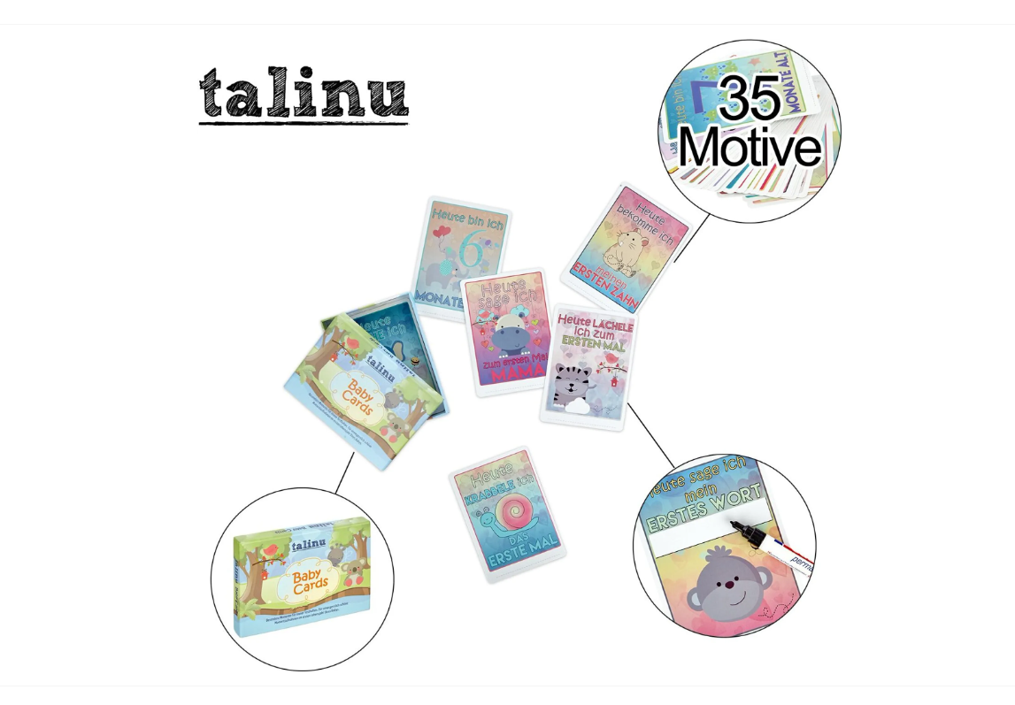 TALINU Baby Meilensteinkarten 35 liebevoll gestaltete Baby Erinnerungskarten für Junge oder Mädchen