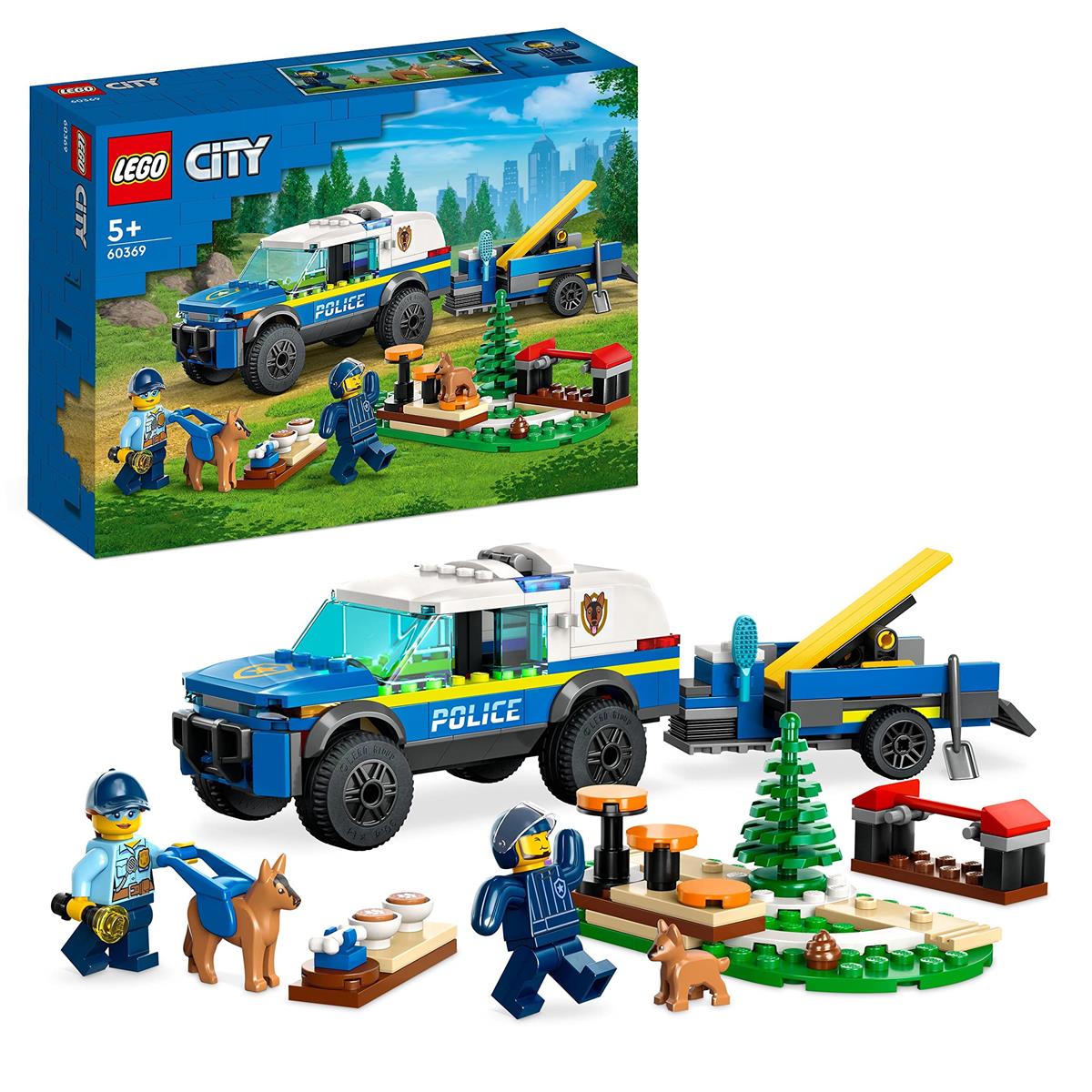 LEGO City Mobiles Polizeihunde-Training, Polizeiauto-Spielzeug mit Anhänger, Hunde- und Welpenfiguren, Tier-Set für Kinder ab 5 Jahren 60369