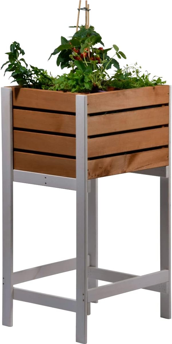 dobar Balkon Hochbeet Massivholz Schmales Kräuterbeet Salatbeet für Balkon Platzsparendes Hochbeet für Garten/Terrasse/Balkon 49 x 42 x 90 cm Braun