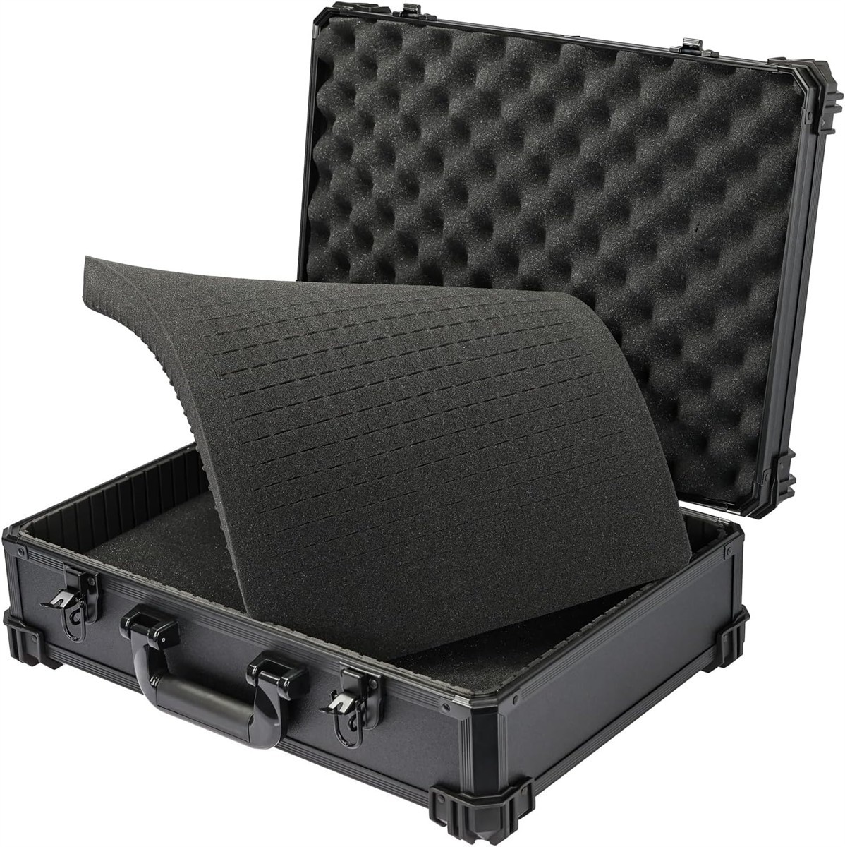 Transportkoffer, Schaumstoffeinlage, Noppenschaum, Raster-Schaumstoff, Schwarz