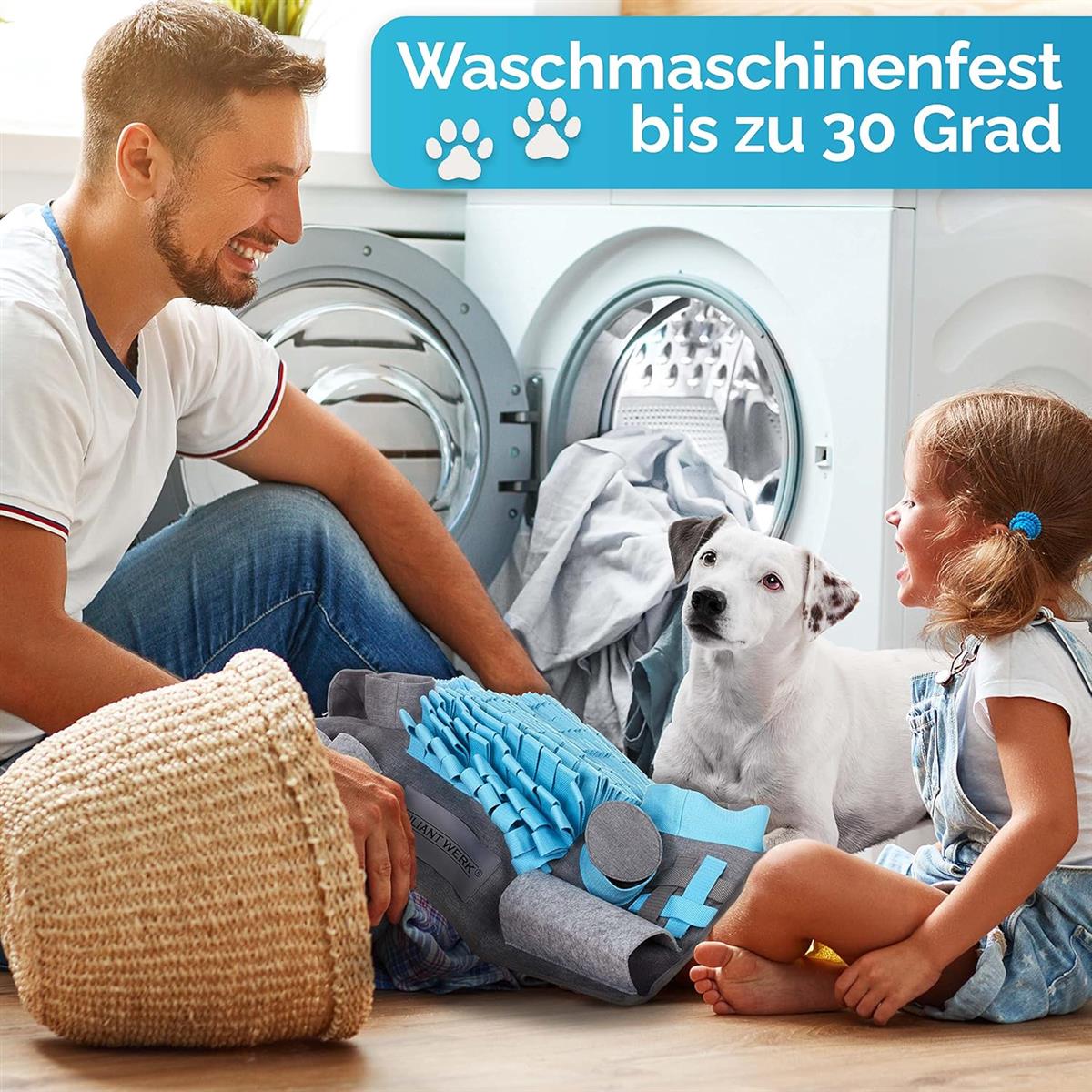 Briliantwerk Schnüffelteppich Hund – Extrem widerstandsfähiges Material - 10 Trainingselemente und 3 Schwierigkeitsstufen Intelligenzspielzeug blau