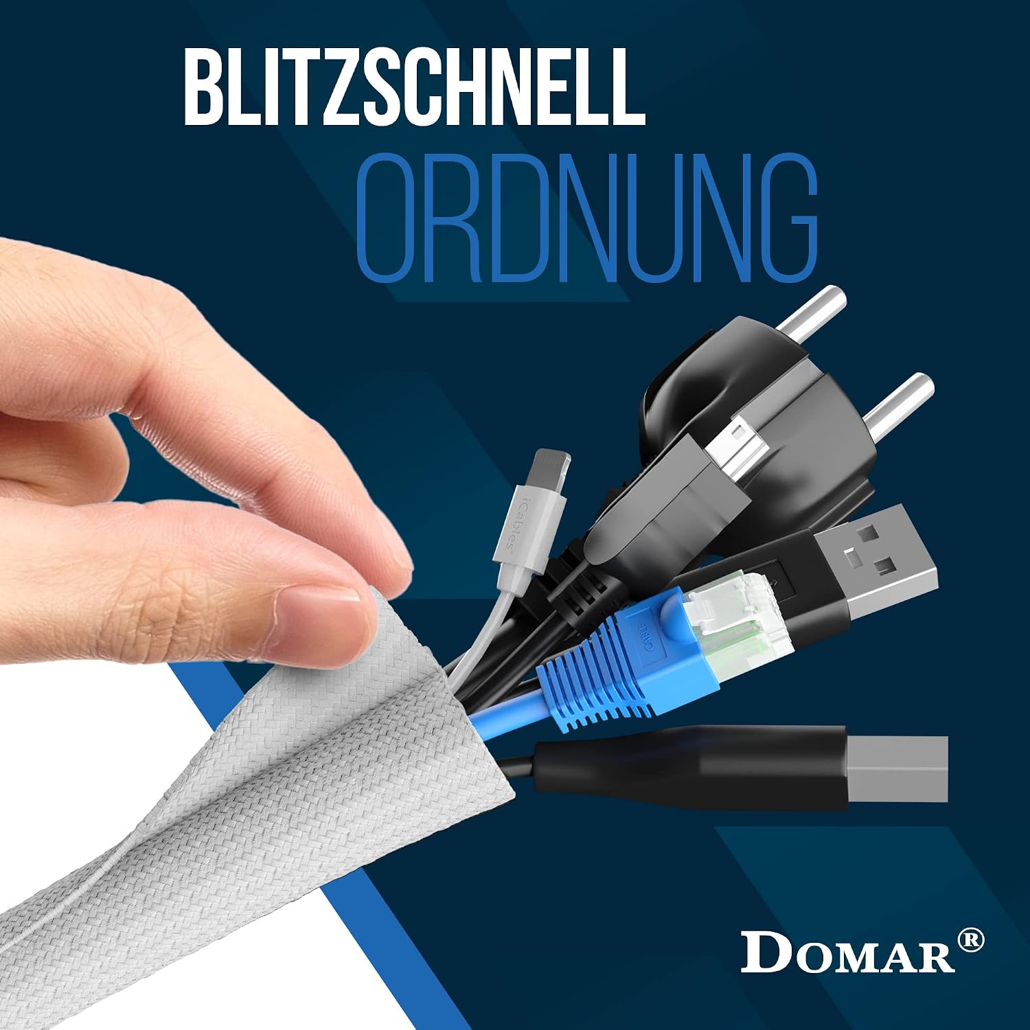 Kabelschlauch, Kabelmanagement, Textilgeflecht, Weiß, Kabelorganizer
