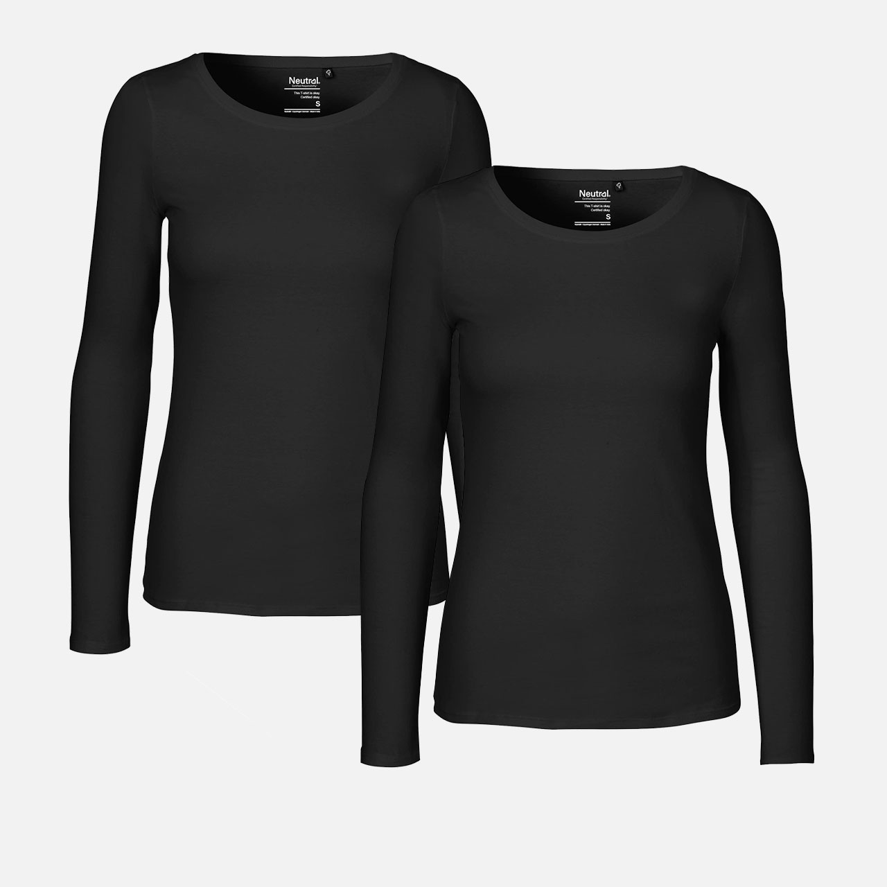 Langarmshirt, Rundhalsausschnitt, Schwarz, Unifarben, Doppelpack
