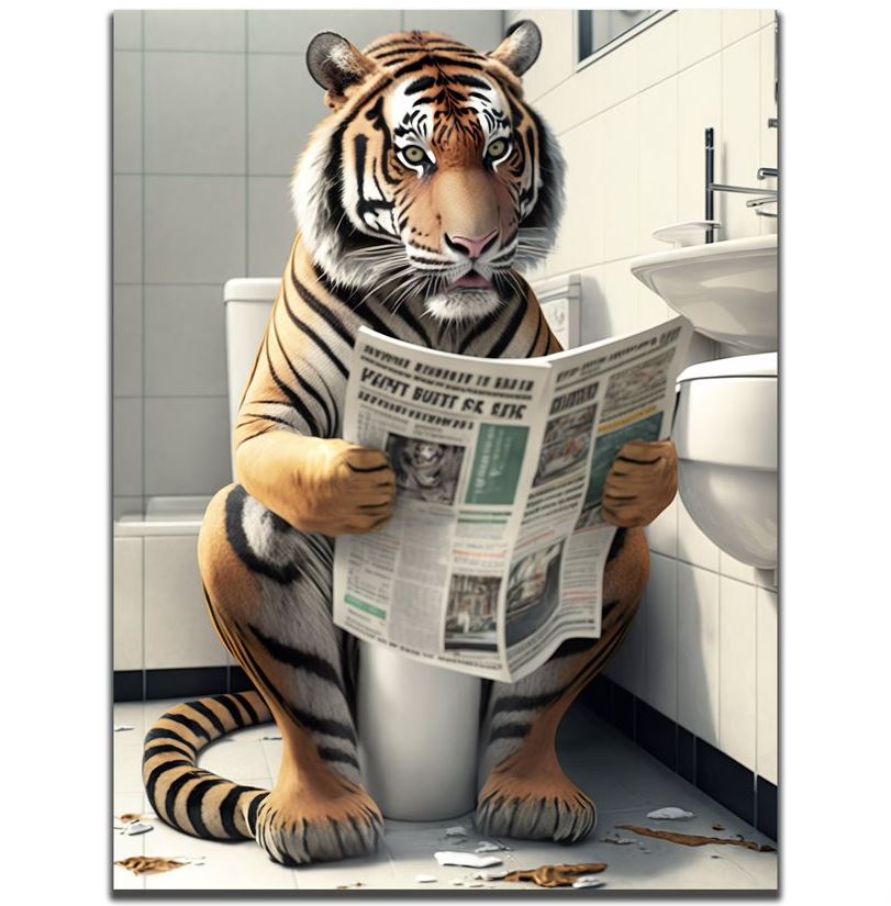 Wandbild Tiger auf Toilette 30x40cm HDF