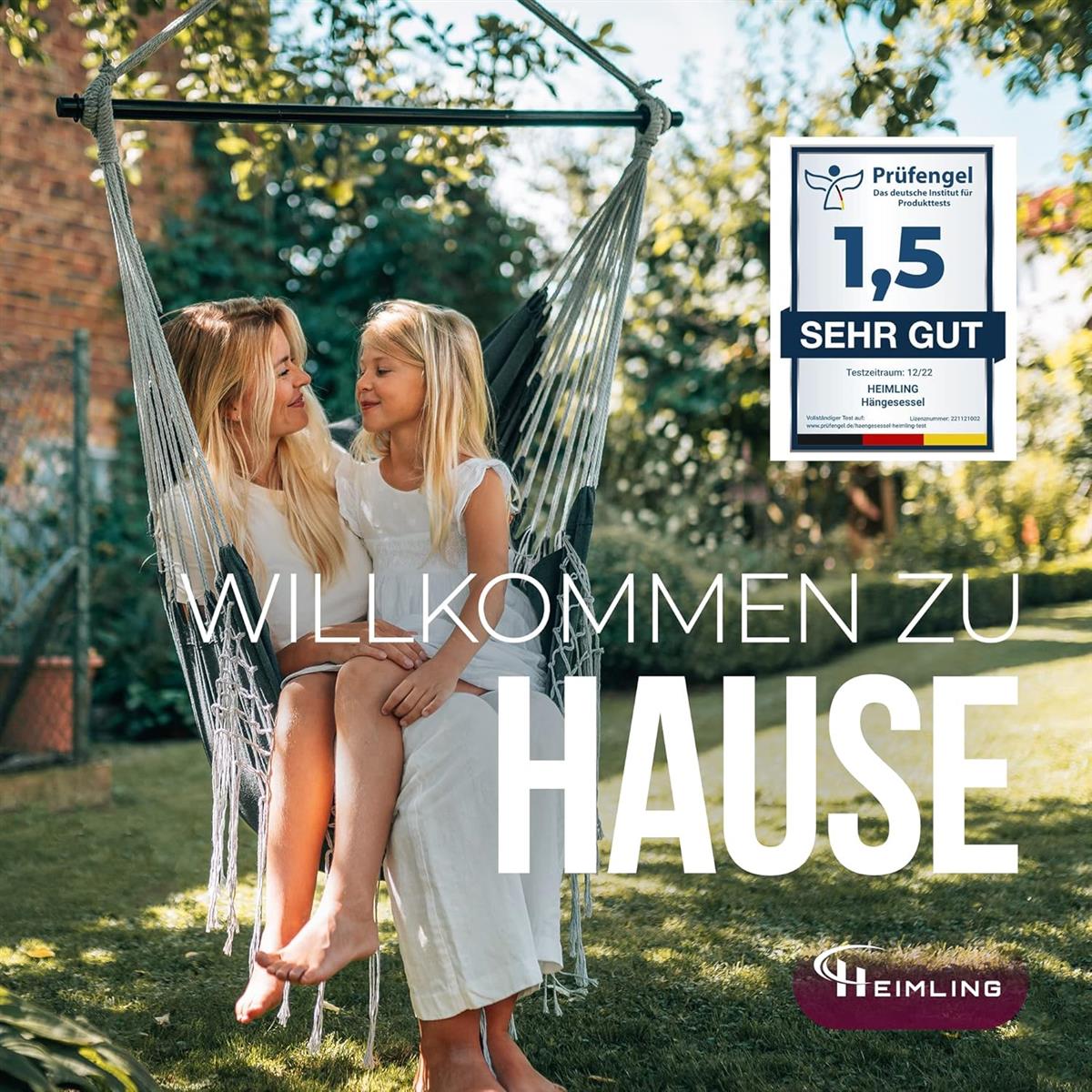 HEIMLING Hängesessel Indoor & Outdoor XXL Hängesessel Hängematte Balkon Terrasse anthrazit