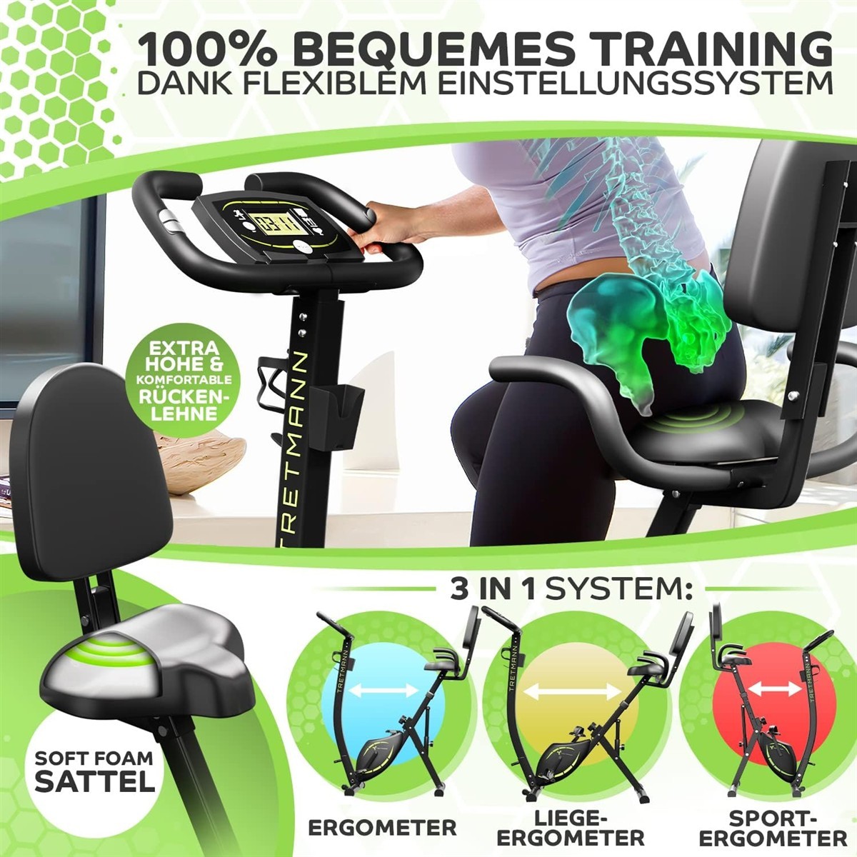 ergometer, Fahrradtrainer, Fitness, Rückensupport, weicher Sattelschaum