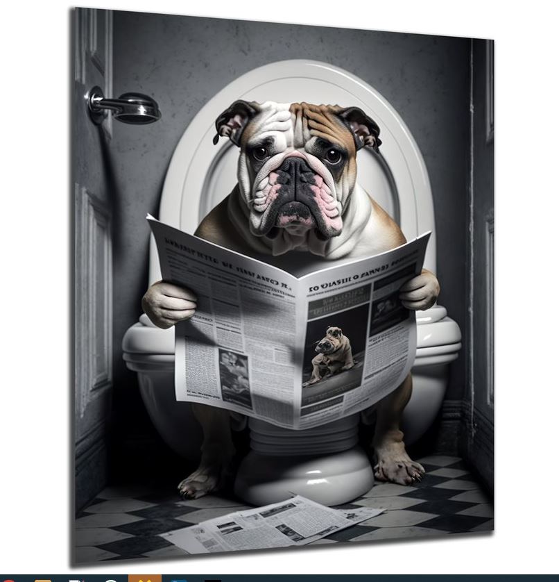 Wandbild Bulldogge auf Toilette 30x40cm HDF
