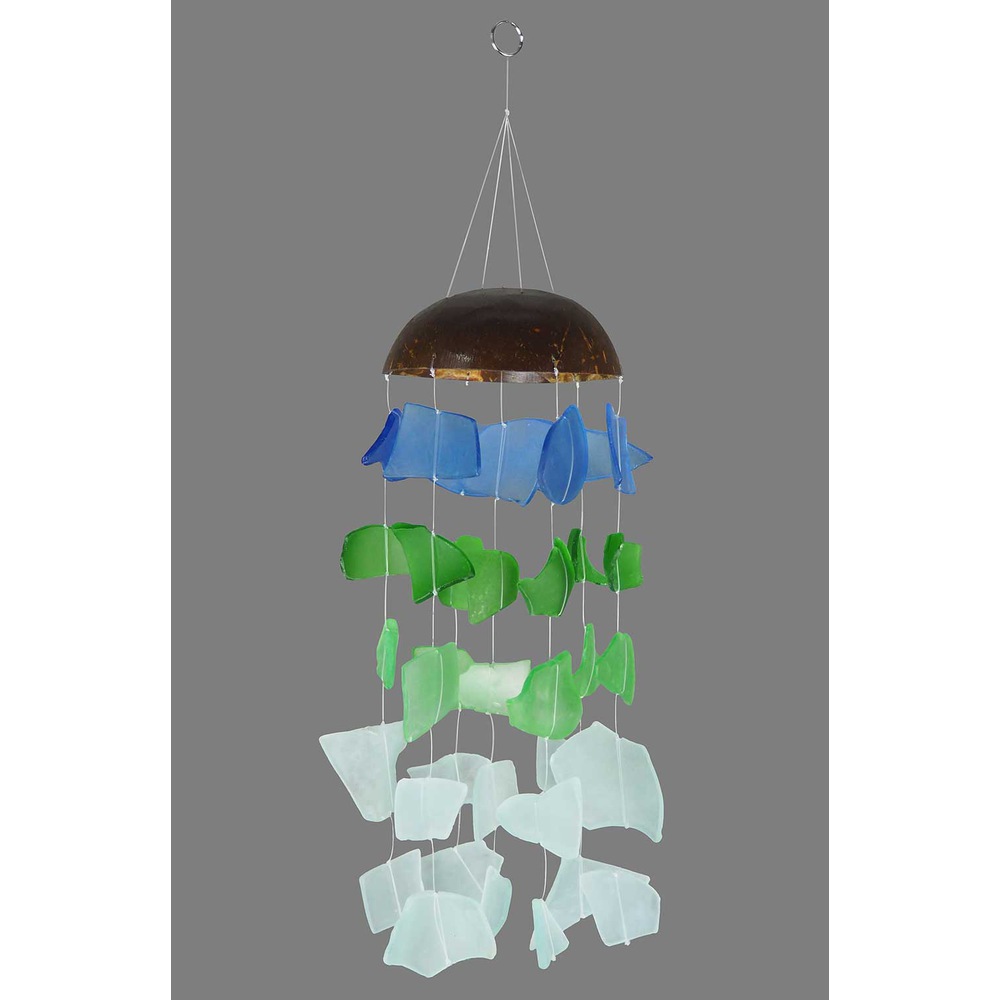 ETNO Windspiel mit Glasscherben blau, grün, weiß