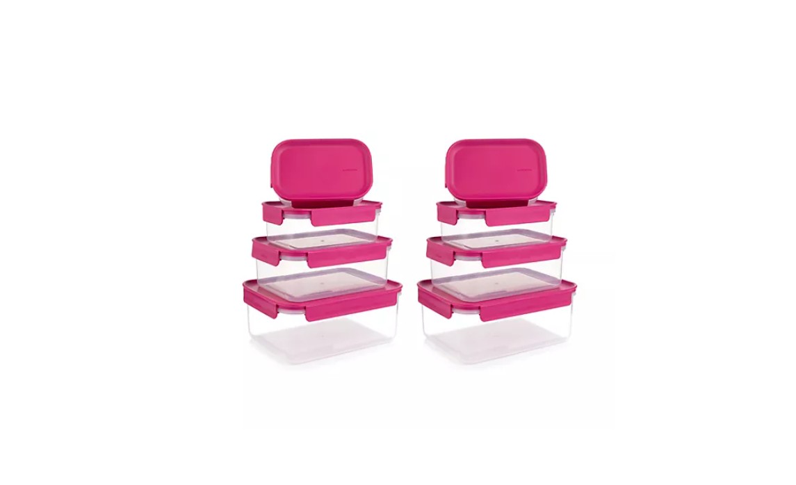 Aufbewahrungsboxen, Frischhalteboxen, Transparent, Pinker Deckel, 4-teiliges Set