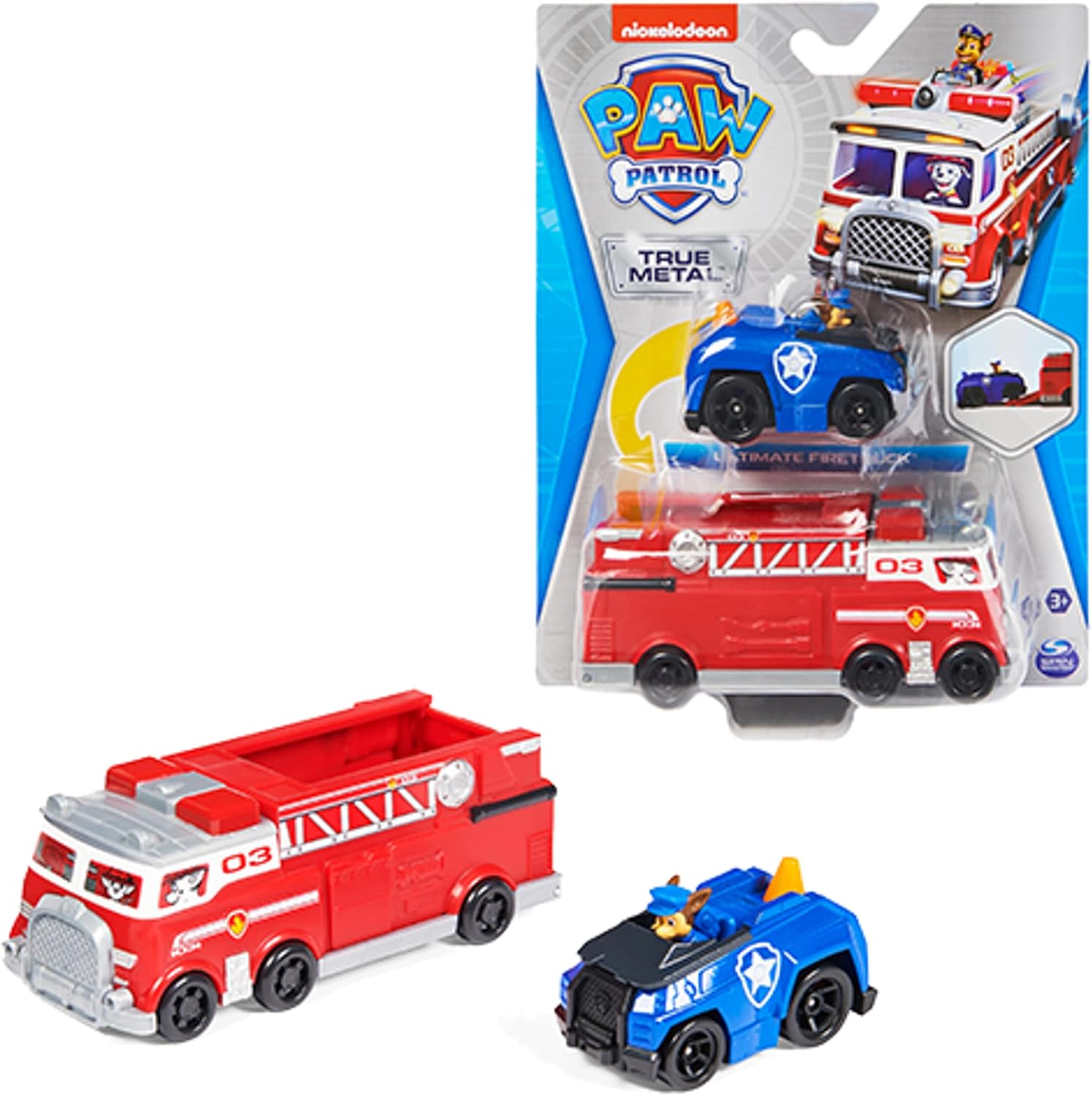 PAW PATROL True Metal Team Fahrzeuge Feuerwehrwagen Chase im Polizeiauto Spielzeugautos Autos Spielzeug 1:55