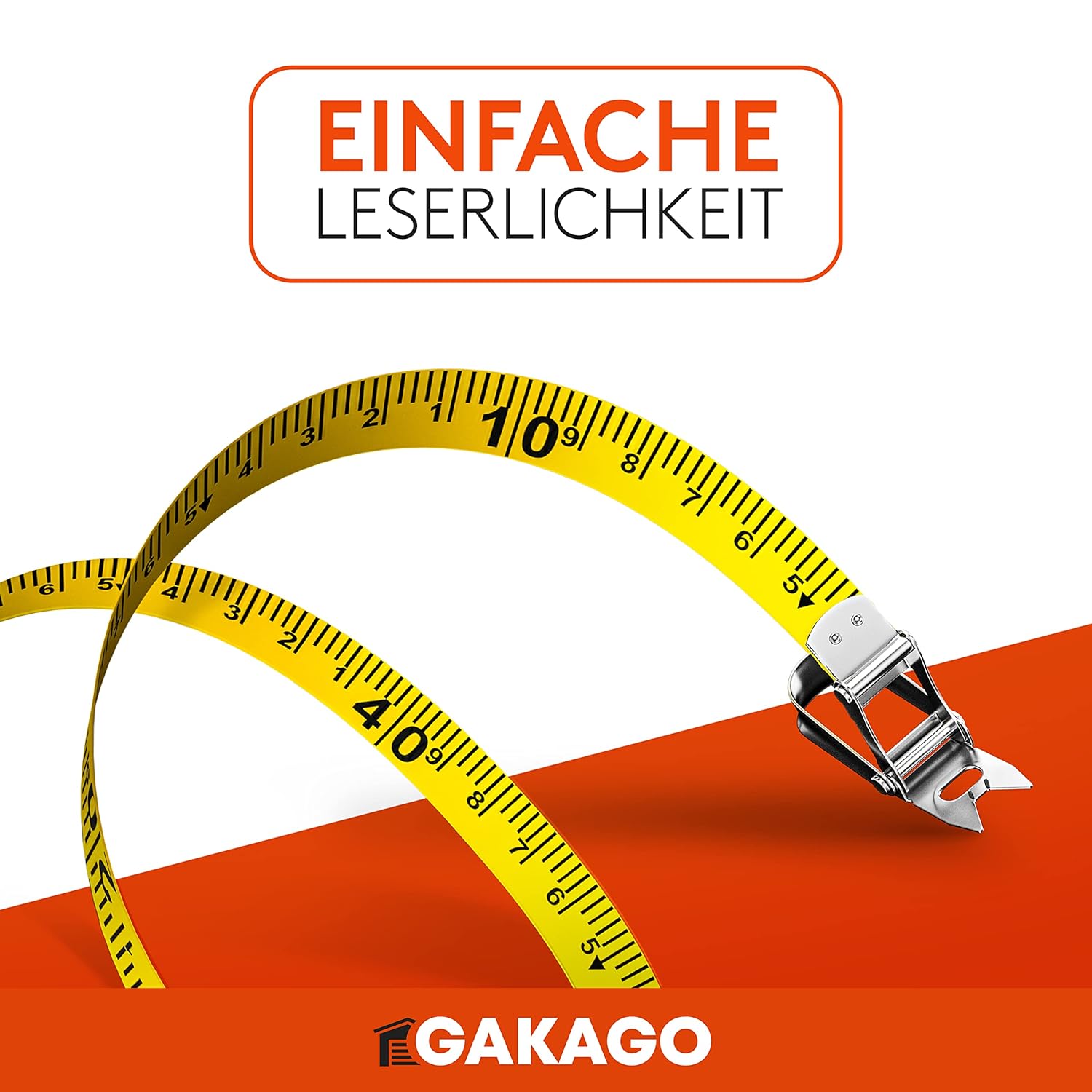Gakago Bandmaß 50m - 3-fach übersetztes Rollmaßband Maßband Masbandrolle