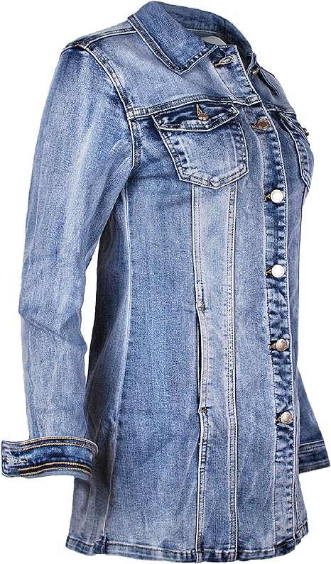 Fraternel Damen Jacke Mantel Lange Jeansjacke talliert Denim Jacket Gr. 48/4XL