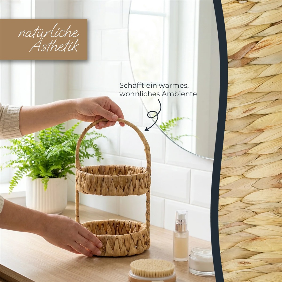 HMF Etagere 2 Etagen – Wasserhyazinthe geflochten