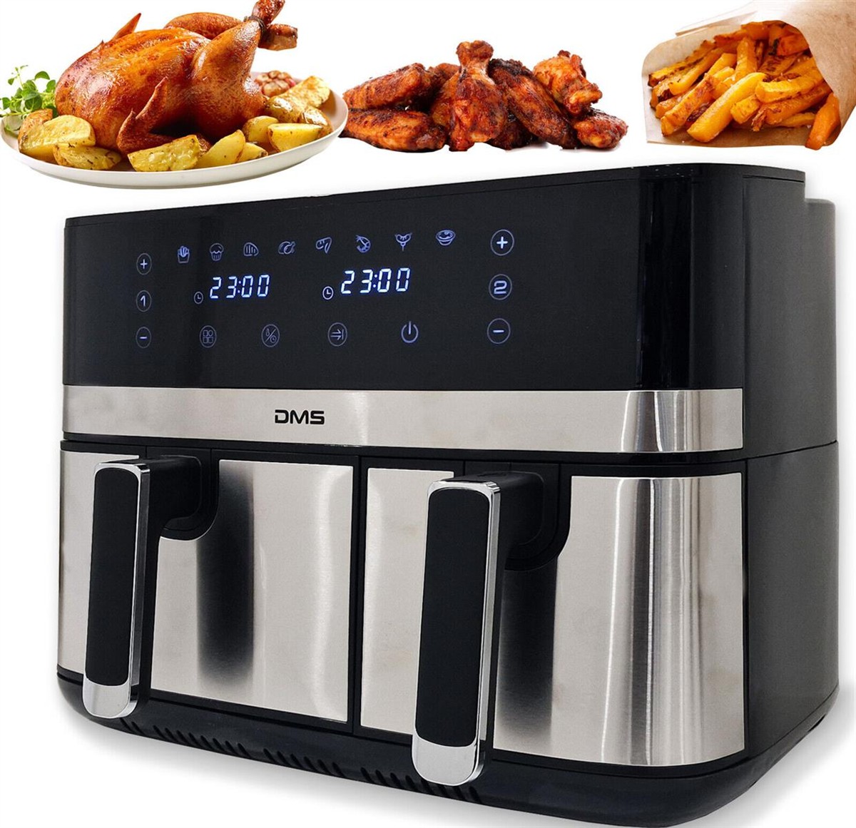 Backofen mit Luftfritteuse, Airfryer, Edelstahl, Digitalanzeige, Fritteuse