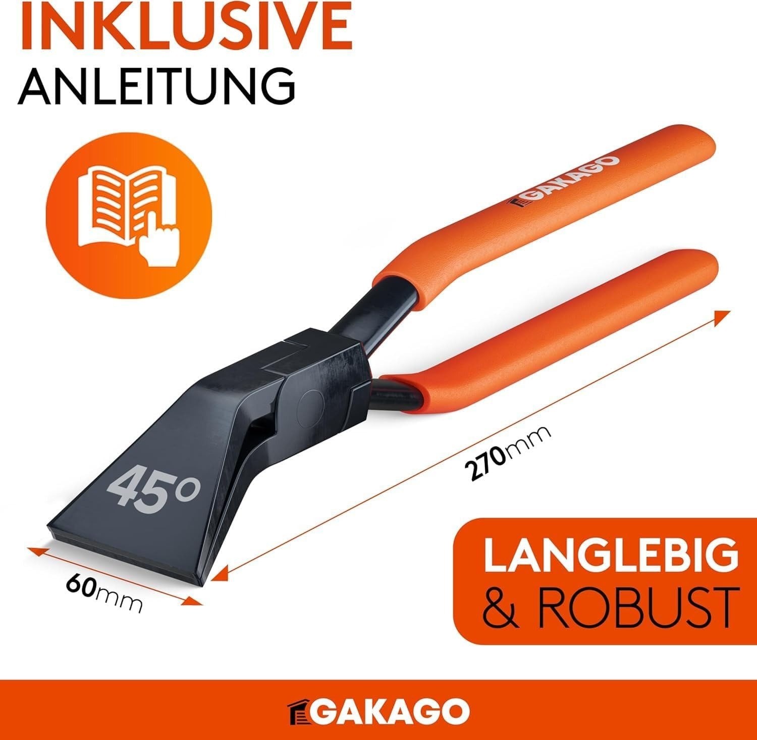 Winkelschaber, 45-Grad-Klinge, Metallklinge, orange Griffe, 270 mm
