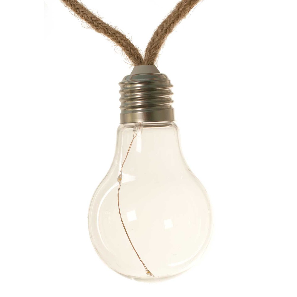 LED-Lichterkette Boho-Style Hanfseil mit 10 Glühbirnen batteriebetrieben