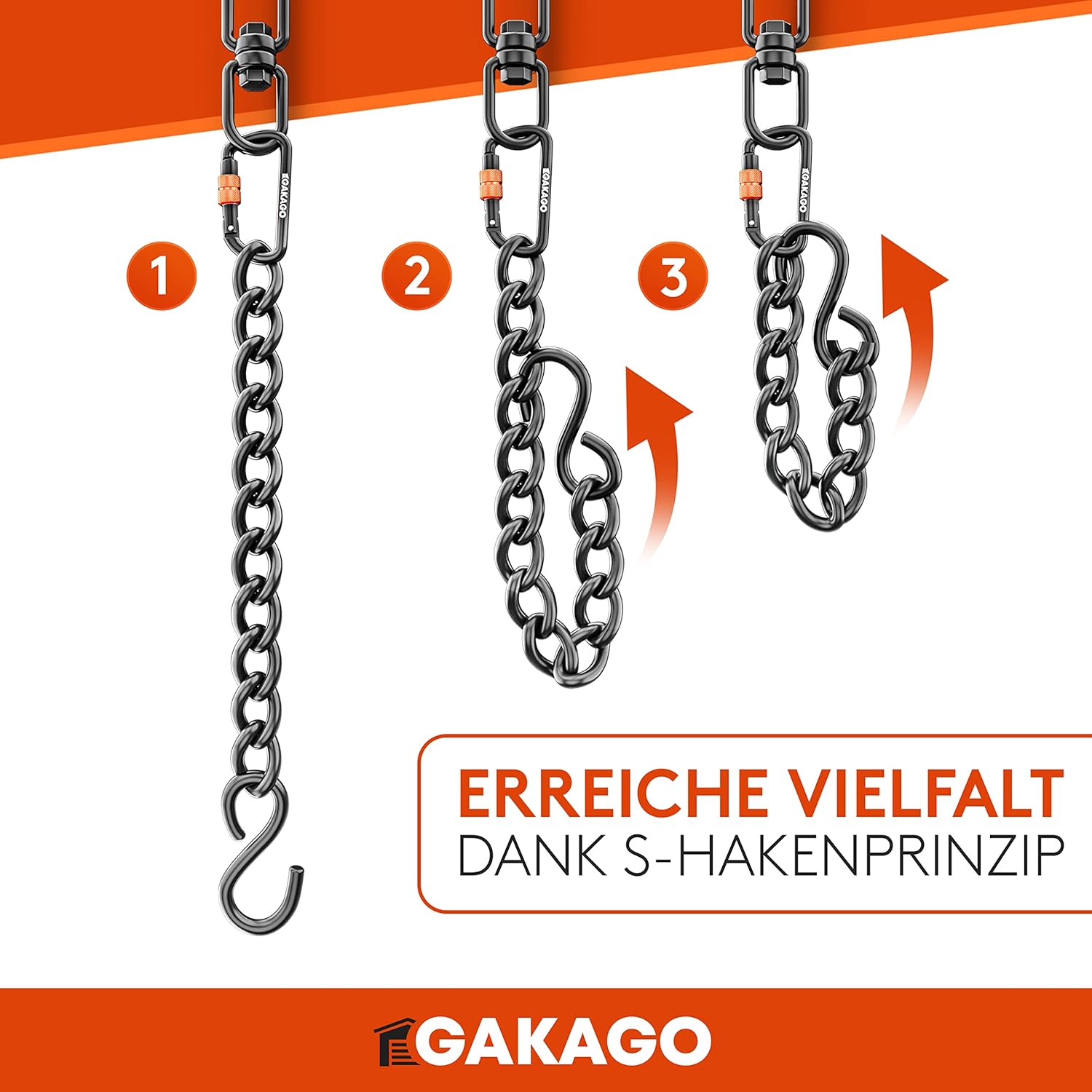 Gakago Verlängerungskette als Hängesessel Kette Schaukel Verlängerung Boxsack Halterung 70cm 360Grad schwarz