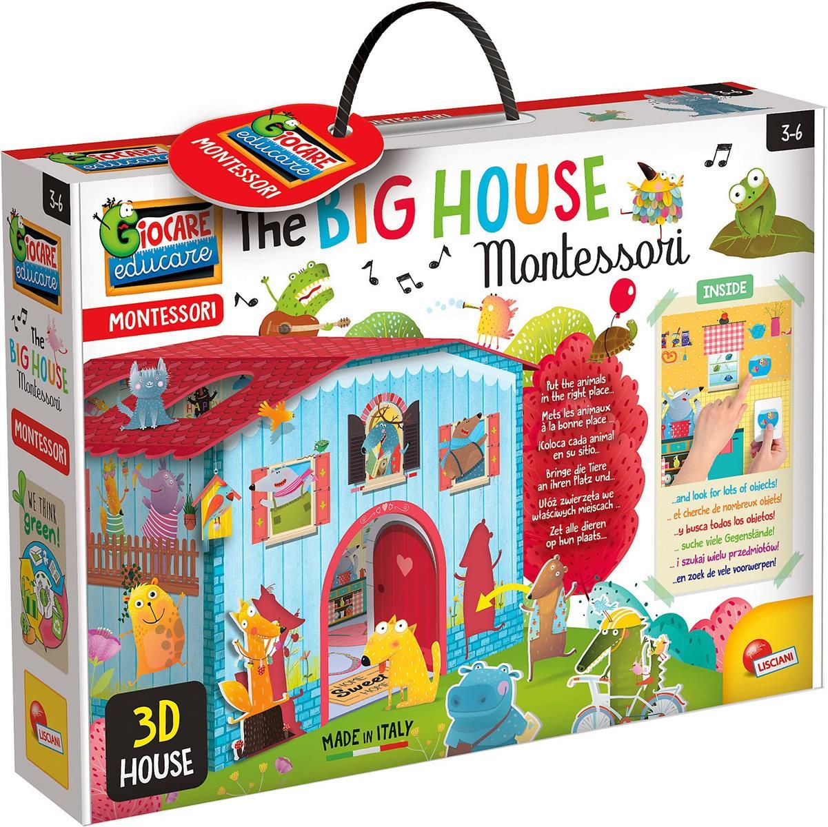 Liscianigiochi Montessori EX76819 Großes Haus, Suchen und Finden, Viele Kleine Tiere