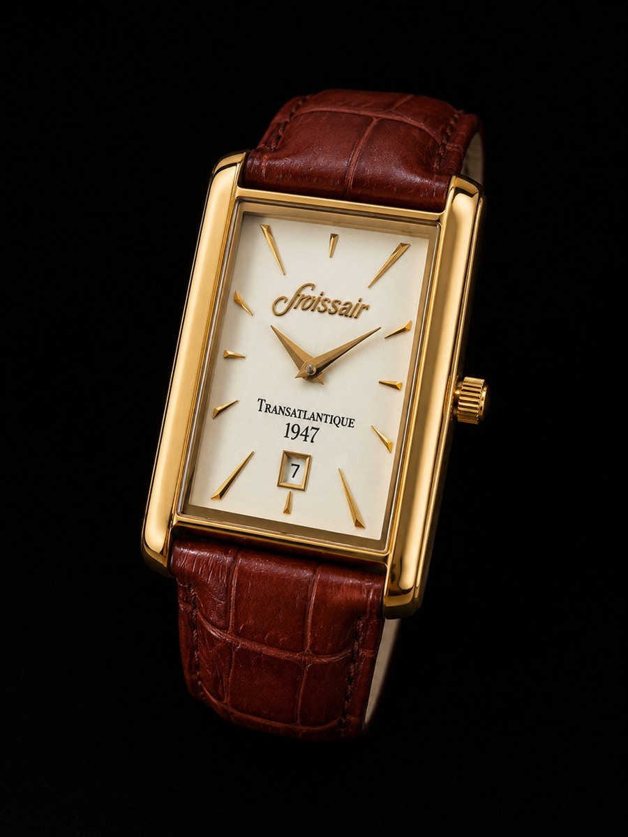 Uhren, Goldtone, Rechteckig, Lederarmband, Analoge Uhr