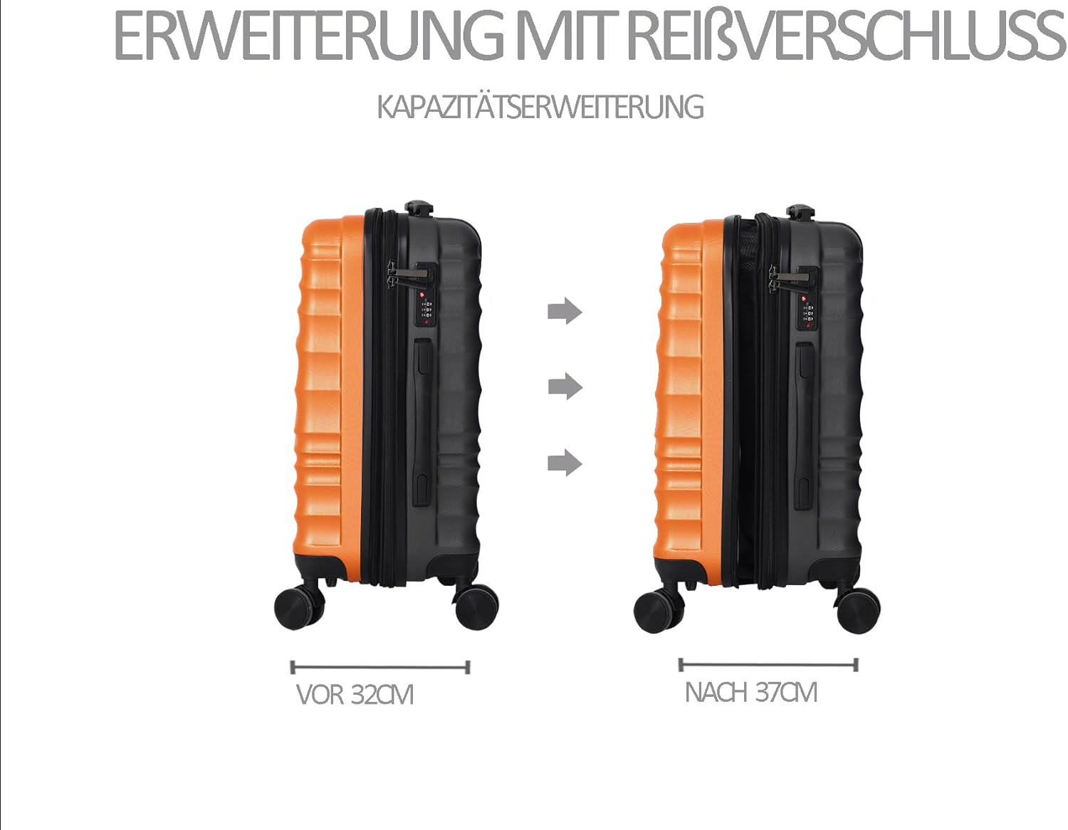 DMS 7-teiliges Hartschalen-Kofferset mit Teleskopgriff und 4 Rollen Koffer & Trolleys Reisekoffer Hauptstadtkoffer Set ABS Hard Shell Sicherheitsschloss (Orange)