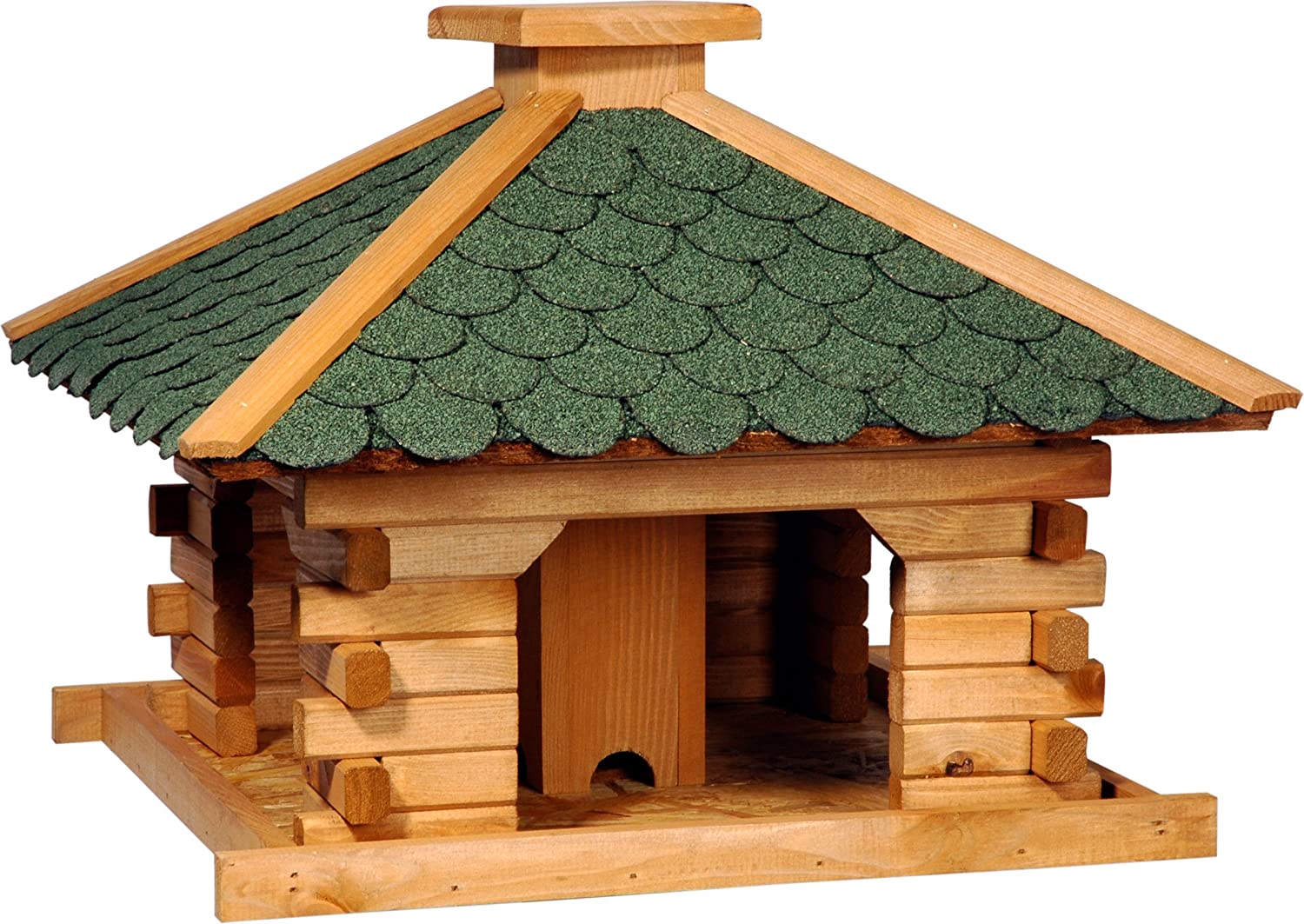 DobarVogelfutterhaus Blockhaus Quadratisch - Vogelhaus aus Massivholz - Vogelfutterstation mit Futtersilo - Vogelvilla