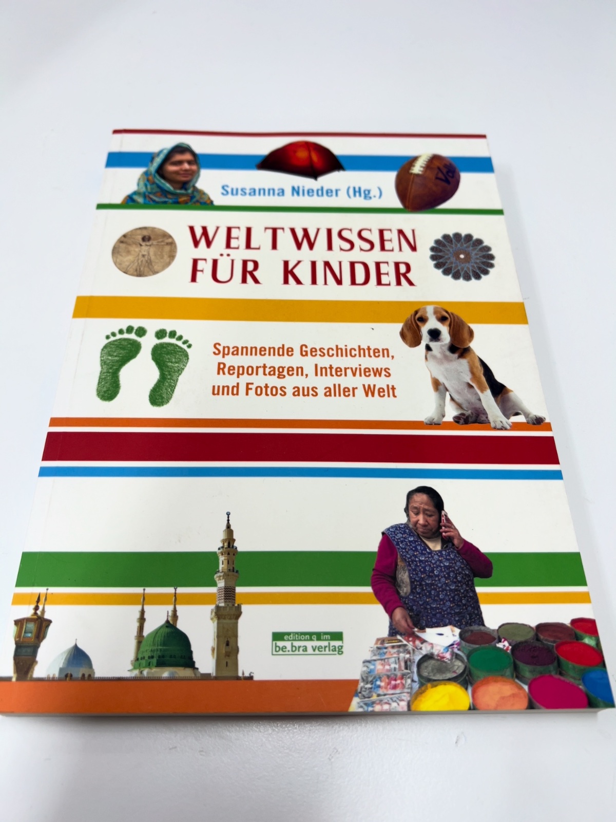 Kinderbuch, Weltwissen, Buchcover, Tierbild, Farbenstreifen
