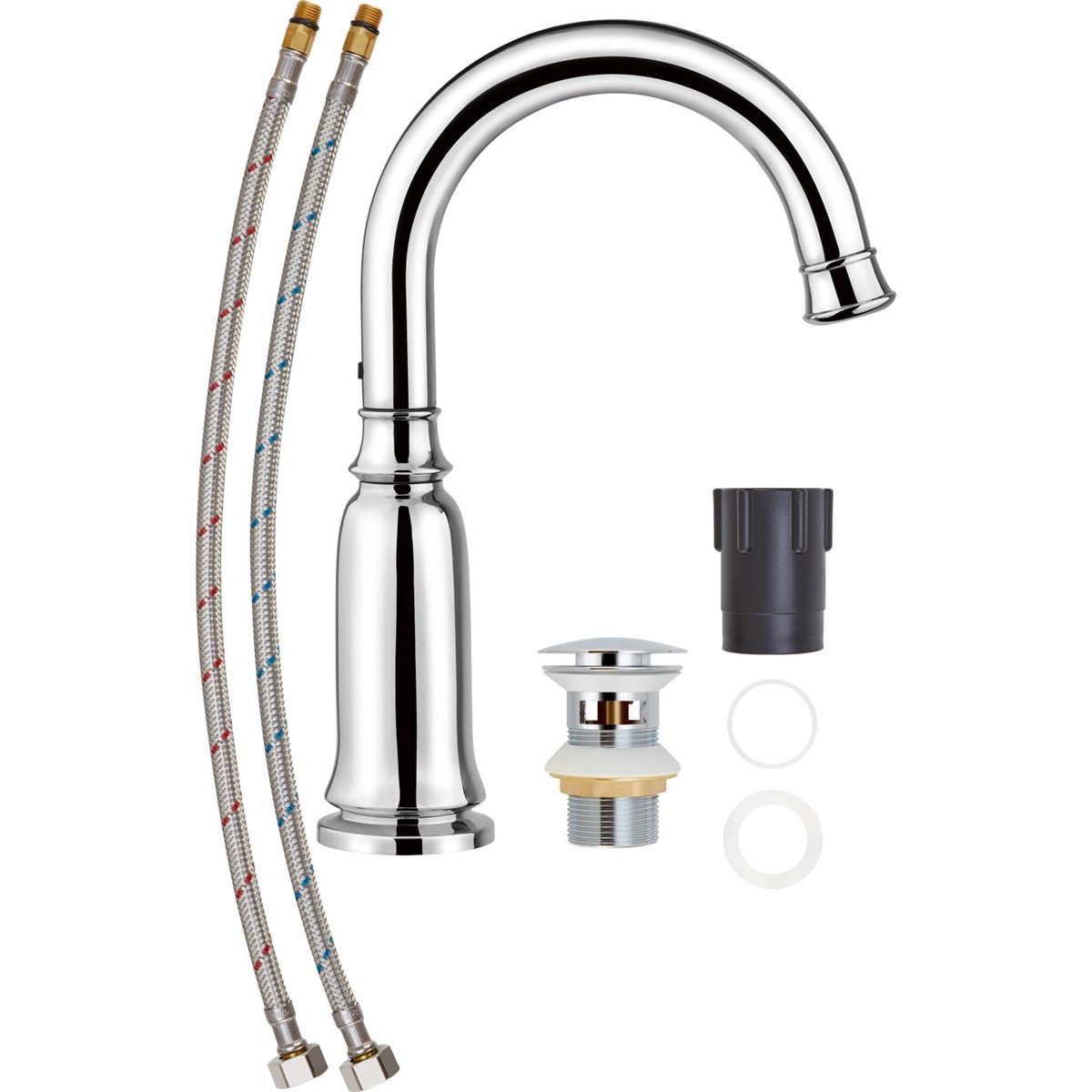 Waschbeckenarmatur, Einhandarmatur, Chrom, Ablaufventil, S-Chaulichleitungen