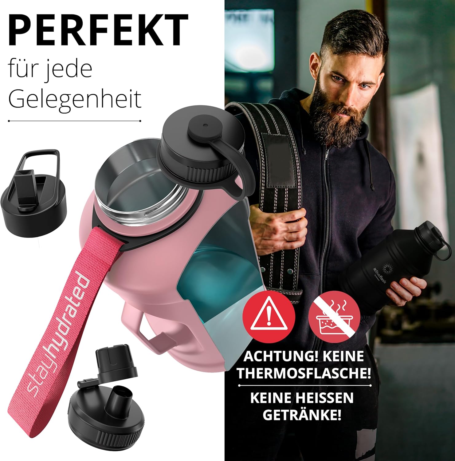 BeMaxx Trinkflasche Edelstahl ACTIVE FLASK BIG 2,2L rosa