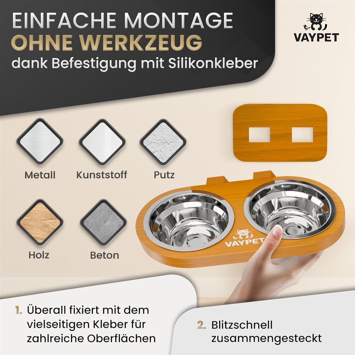 Futterstation, Doppelschale, Hund/Nas Futter, Holzoptik, Silikonband