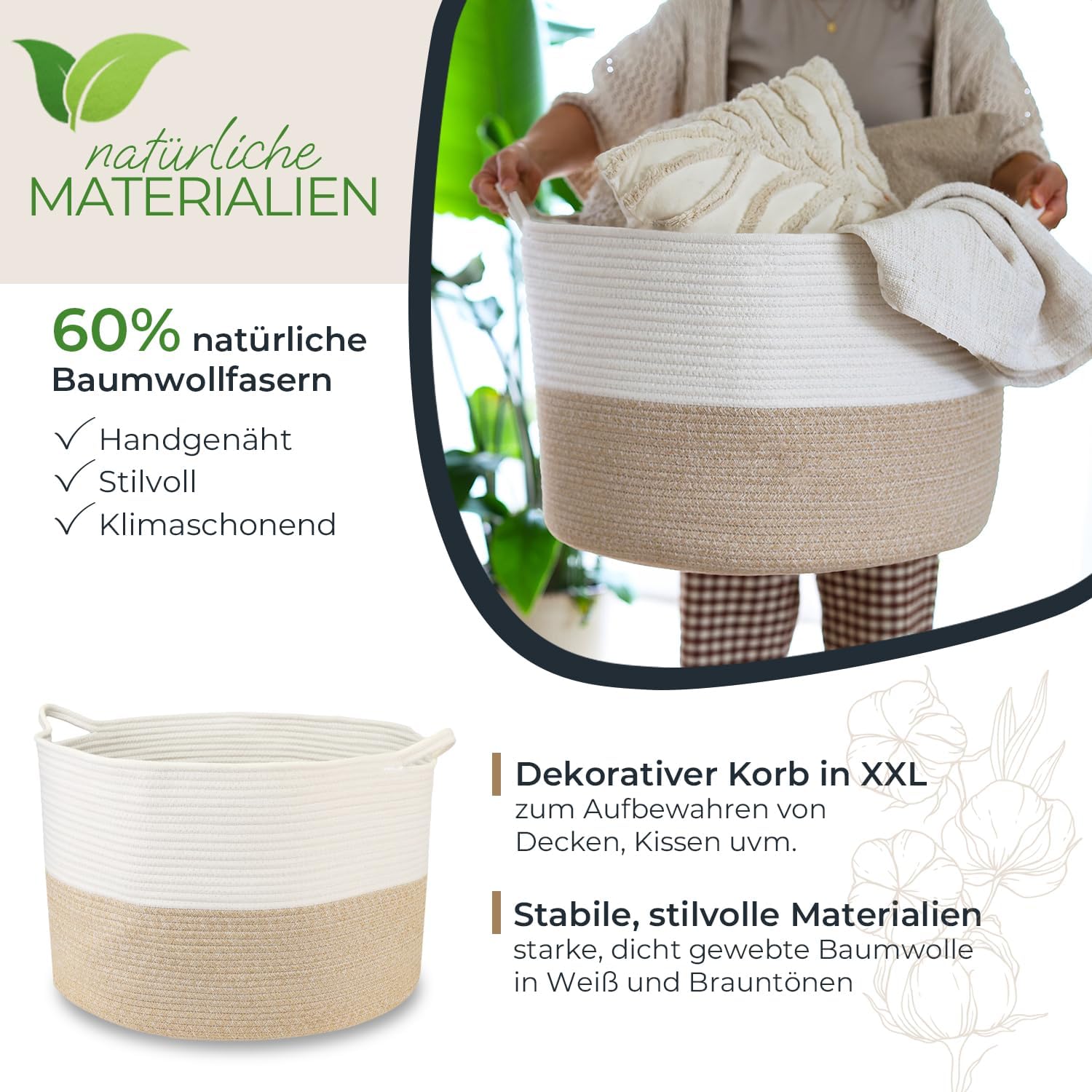 HMF XXL Wäschekorb rund 55x35 cm weiß-braun