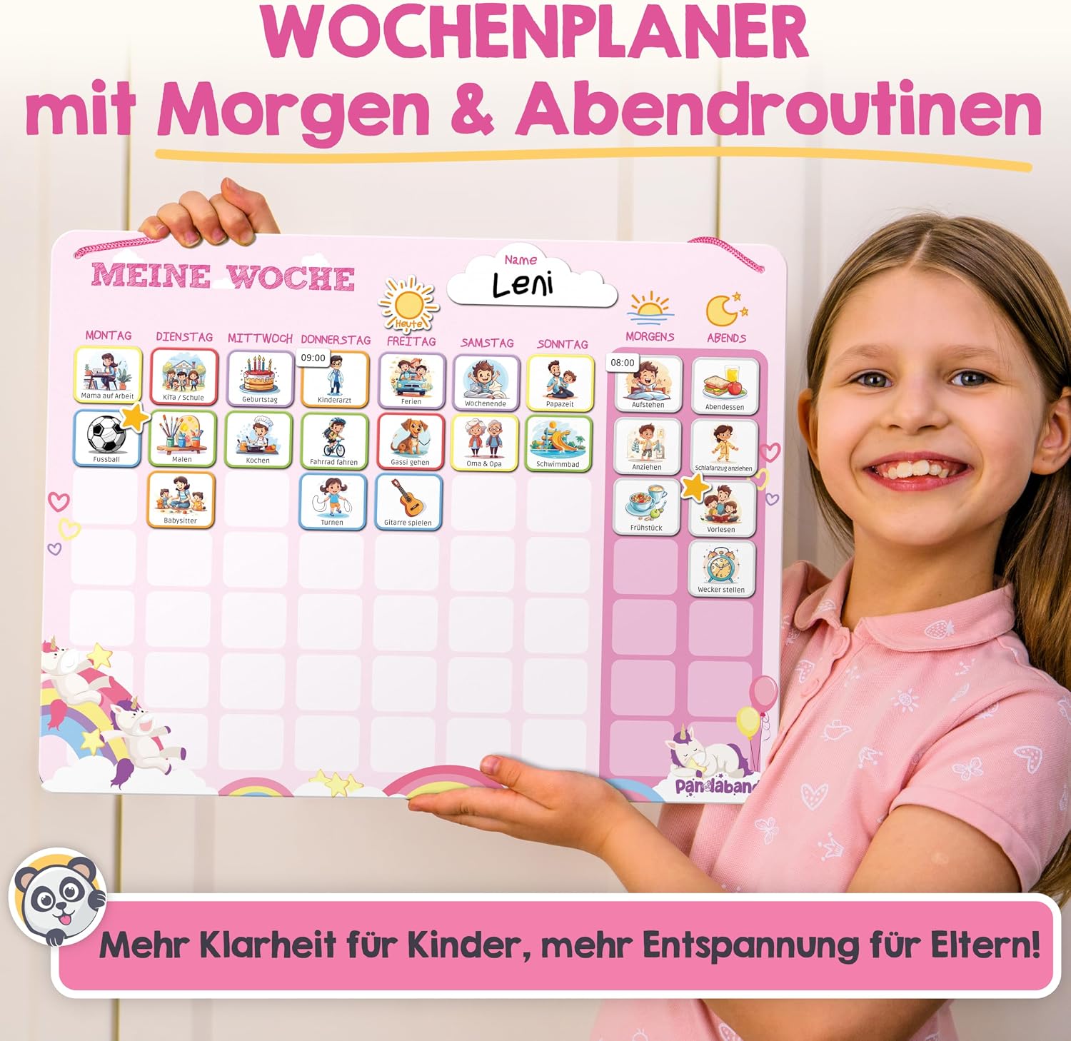 Wochentimer, Kinderplaner, Tafelplaner, Wochentage, Panda-Design