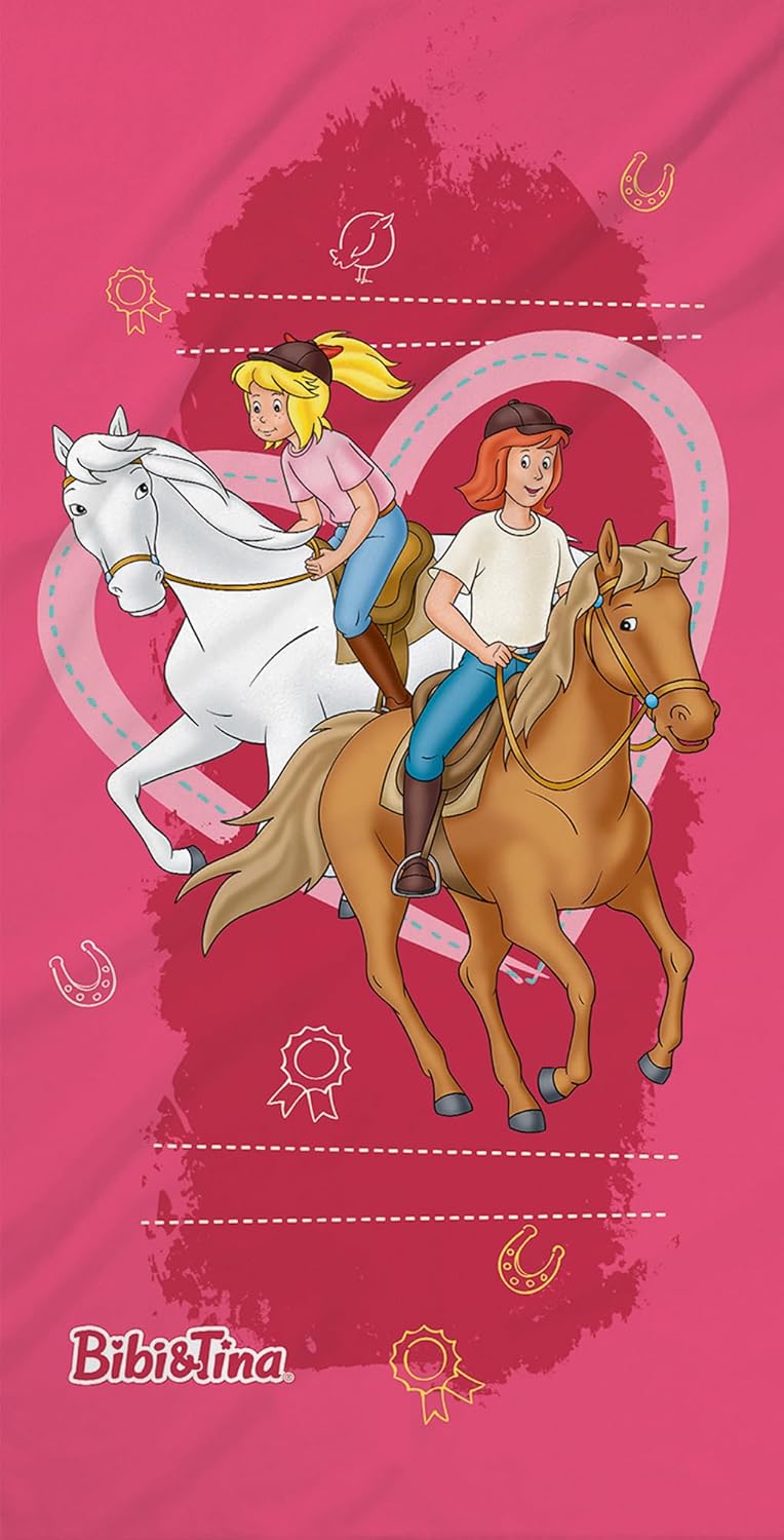 KIDDINX 805230 Strandtuch Bibi und Tina Badetuch Herz 75x150