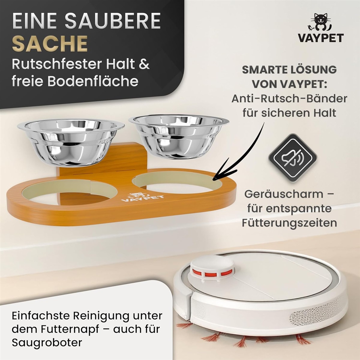 Hunde_Futterstation, Futterstelle, Anti-Rutsch, Doppelnapf, Bodenschutz