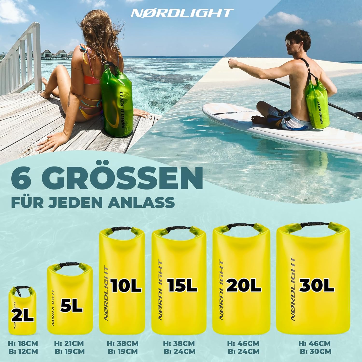 Nordlight Wasserdichter Rucksack Dry Bag 10L - Roll Top Rucksack Kurierrucksack gelb