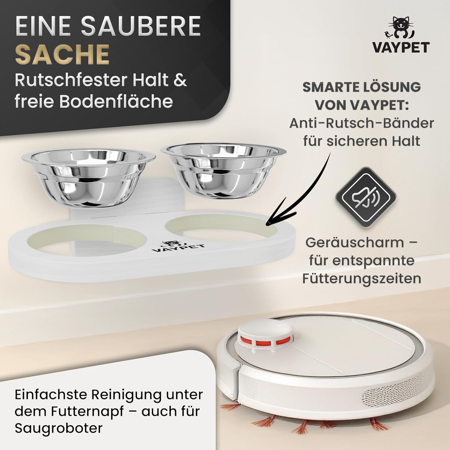 VAYPET Doppel-Katzennapf erhöht Futternapf Fressnapf Schwebend montierbar weiß